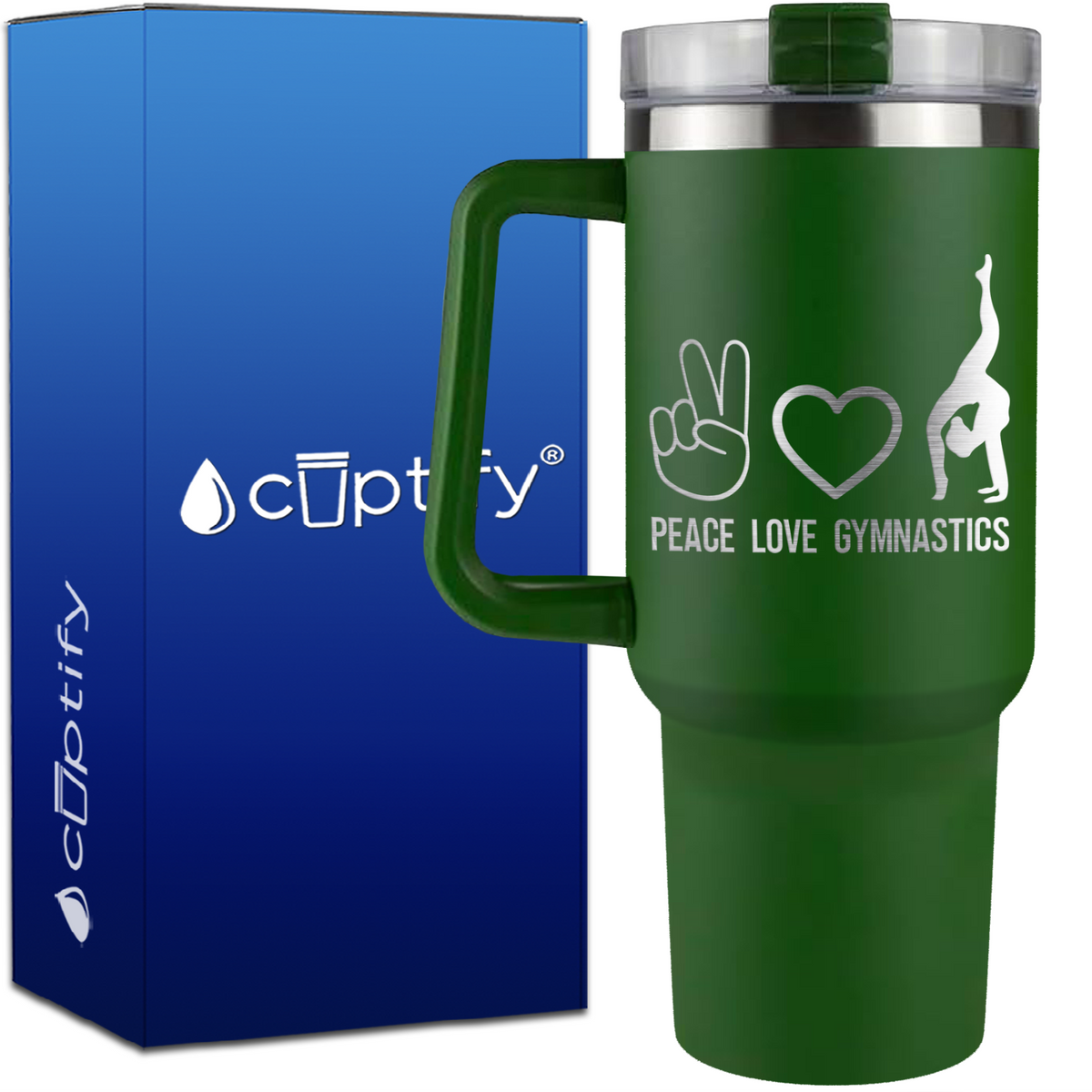 Peace Love Gymnastics on 40oz Gymnastics Traveler Mug