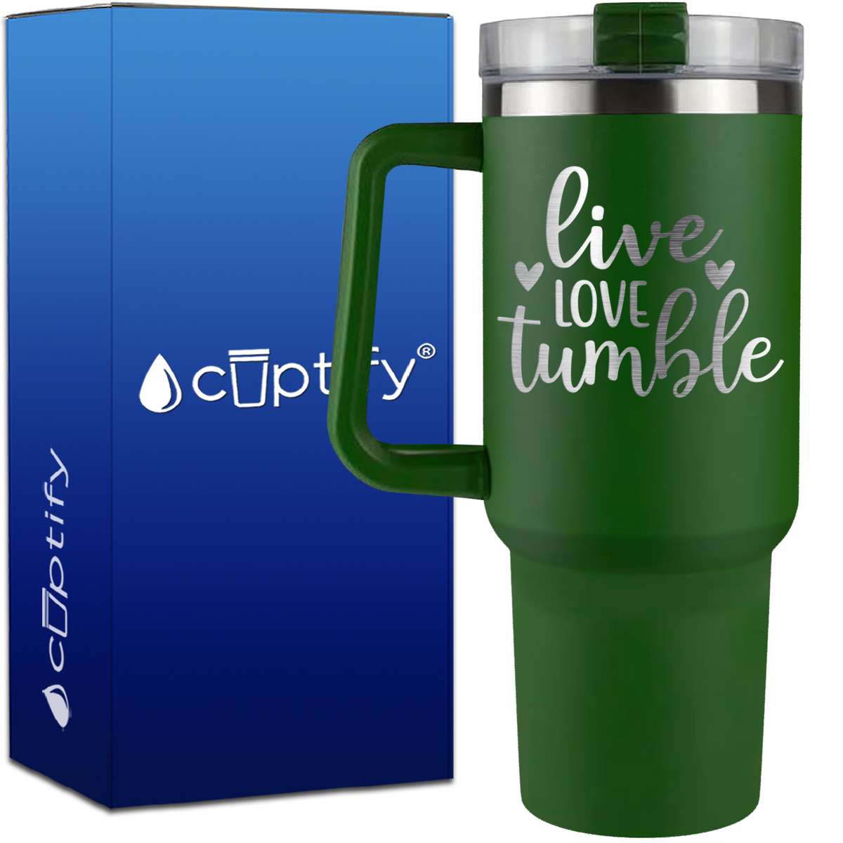 Live Love Tumble Hearts on 40oz Gymnastics Traveler Mug