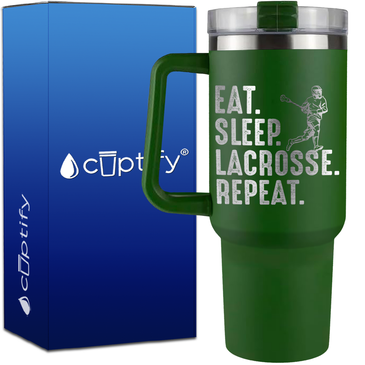 Eat. Sleep. Lacrosse. Repeat. on 40oz Lacrosse Traveler Mug