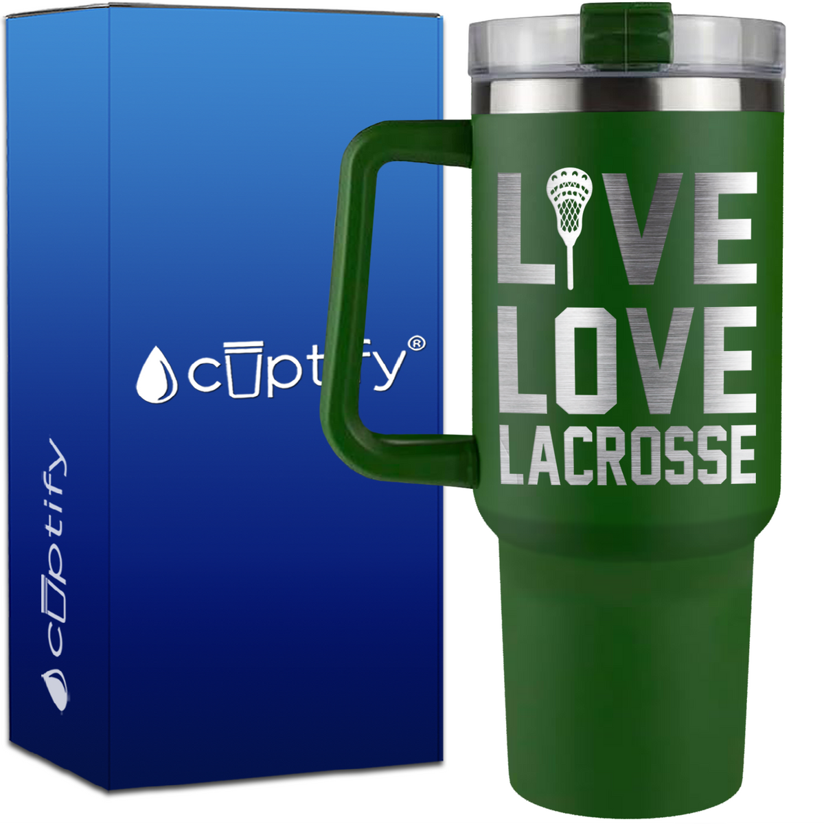 Live Love Lacrosse Stick on 40oz Lacrosse Traveler Mug