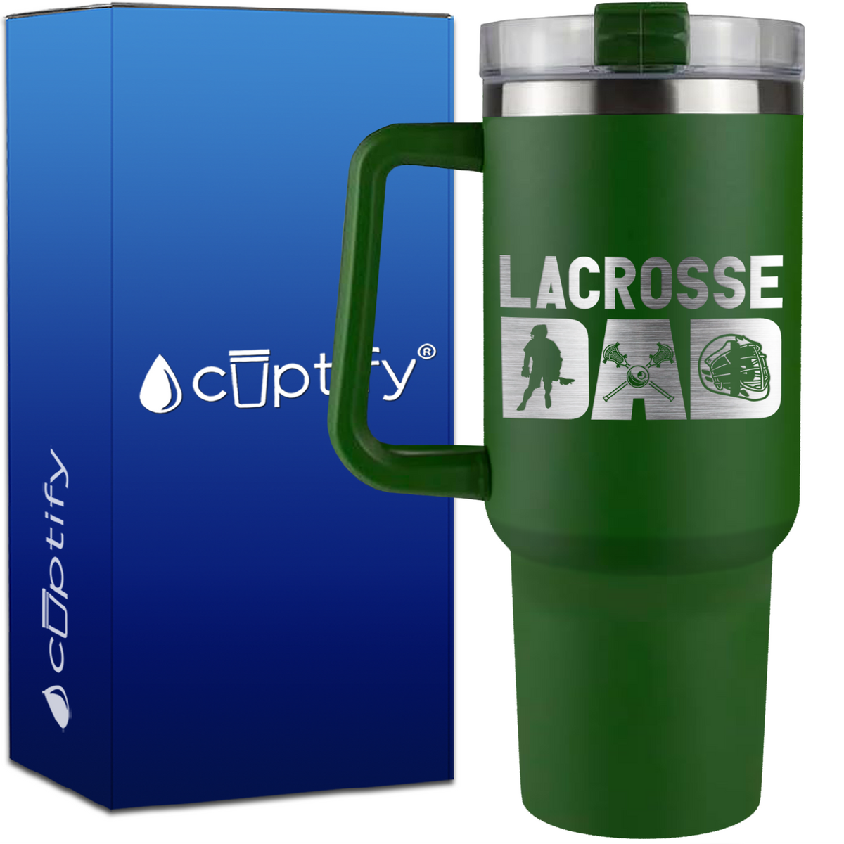 Lacrosse Dad with Silhouette on 40oz Lacrosse Traveler Mug