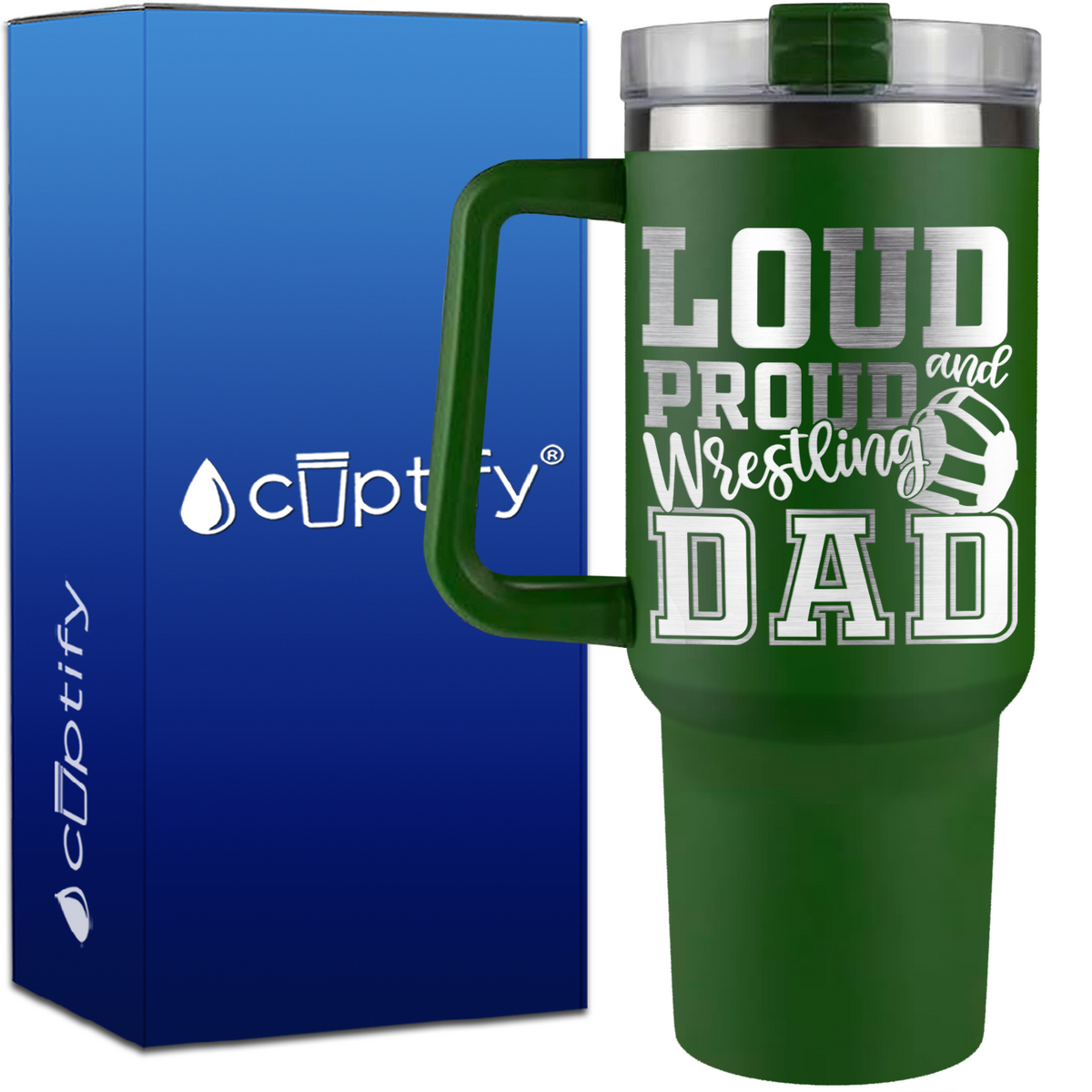 Loud and Proud Wrestling Dad on 40oz Wrestling Traveler Mug