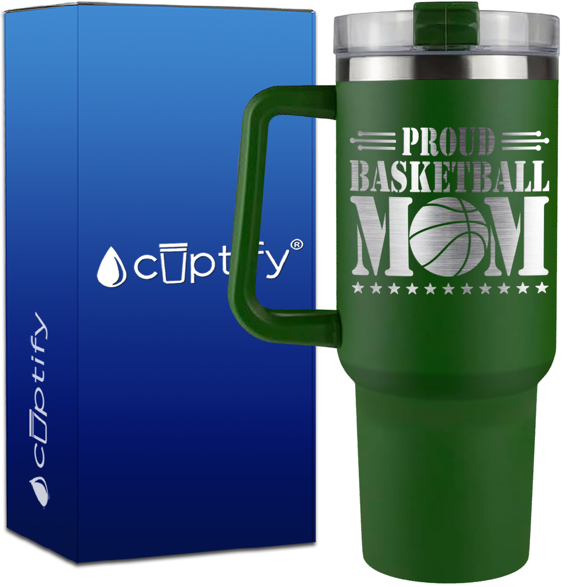 Proud Basketball Mom on 40oz Basketball Traveler Mug