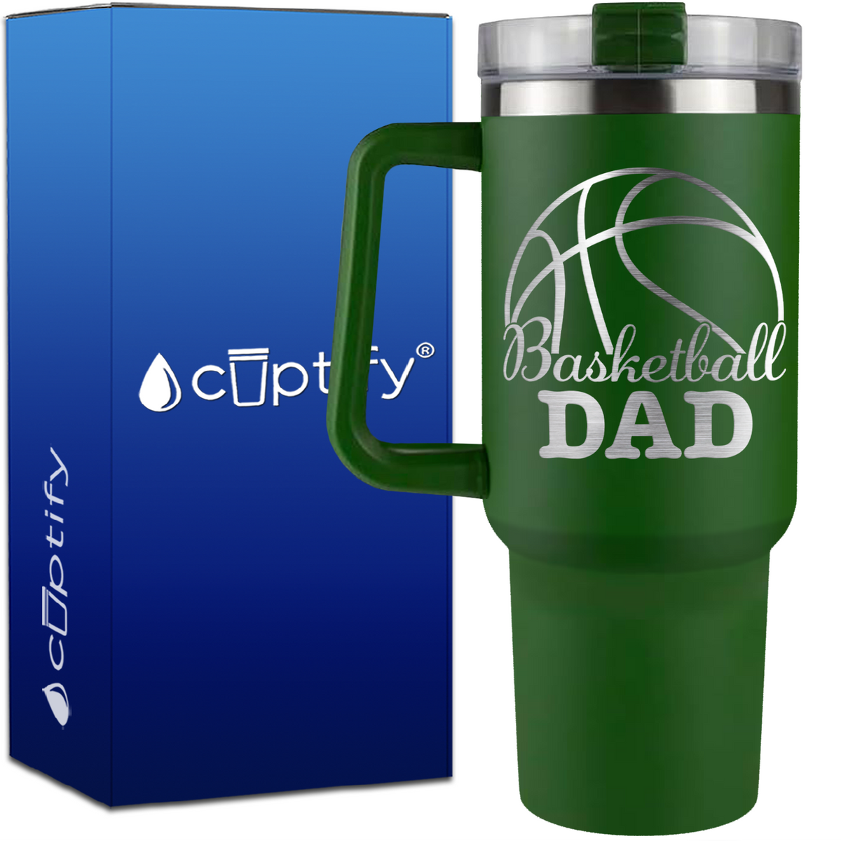 Basketball Dad Big Half Ball on 40oz Basketball Traveler Mug