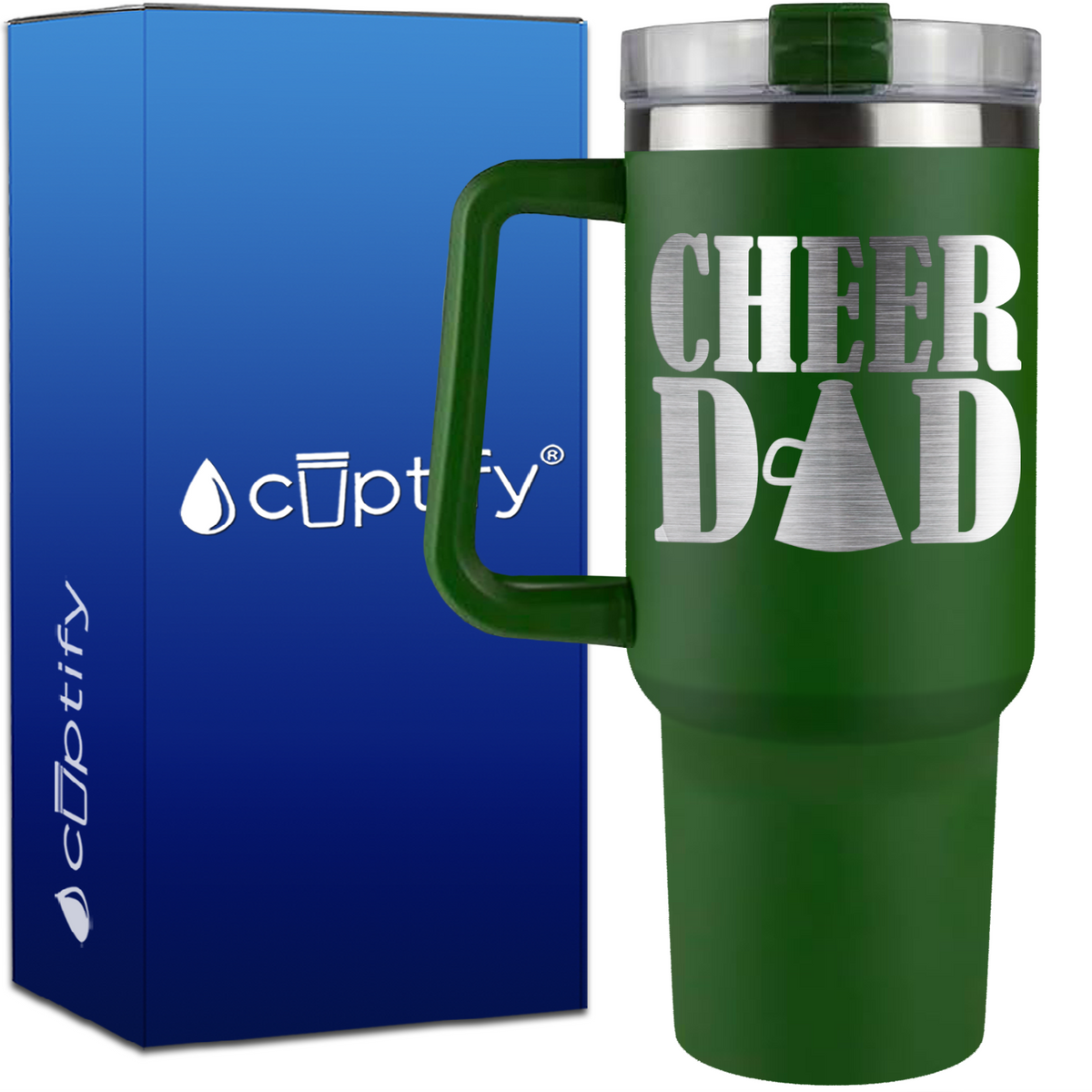 Cheer Dad with Megaphone on 40oz Cheer Traveler Mug