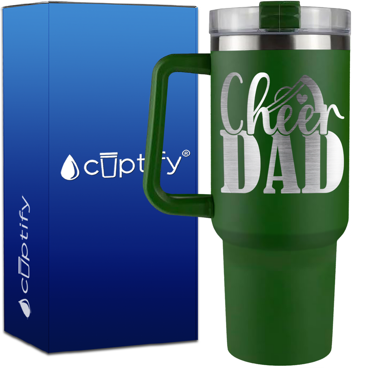 Cheer Dad Megaphone Heart on 40oz Cheer Traveler Mug