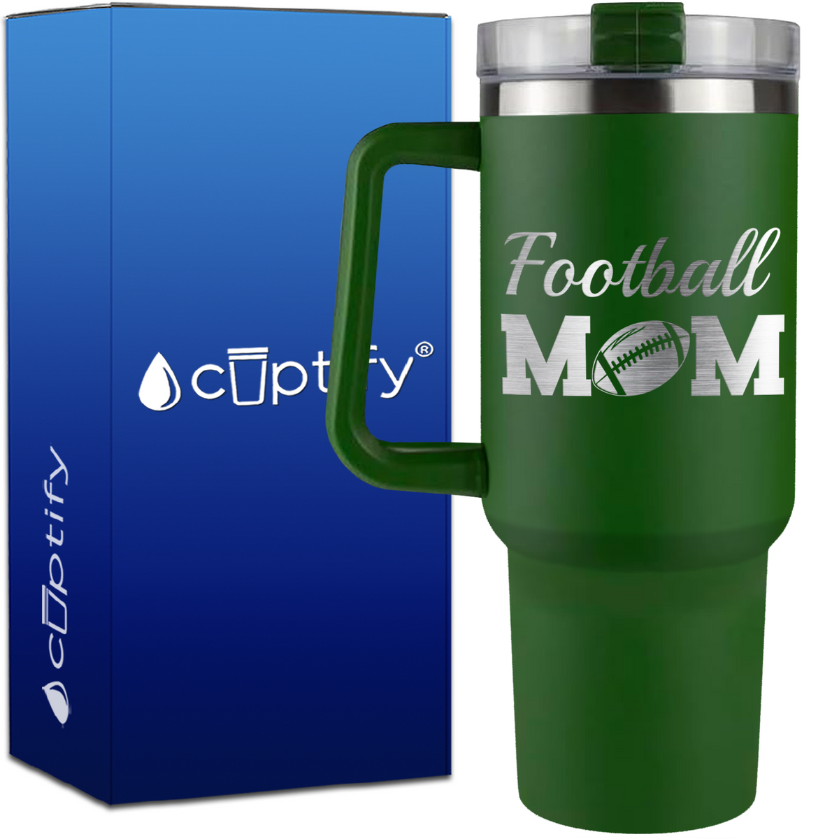 Football Mom on 40oz Football Traveler Mug