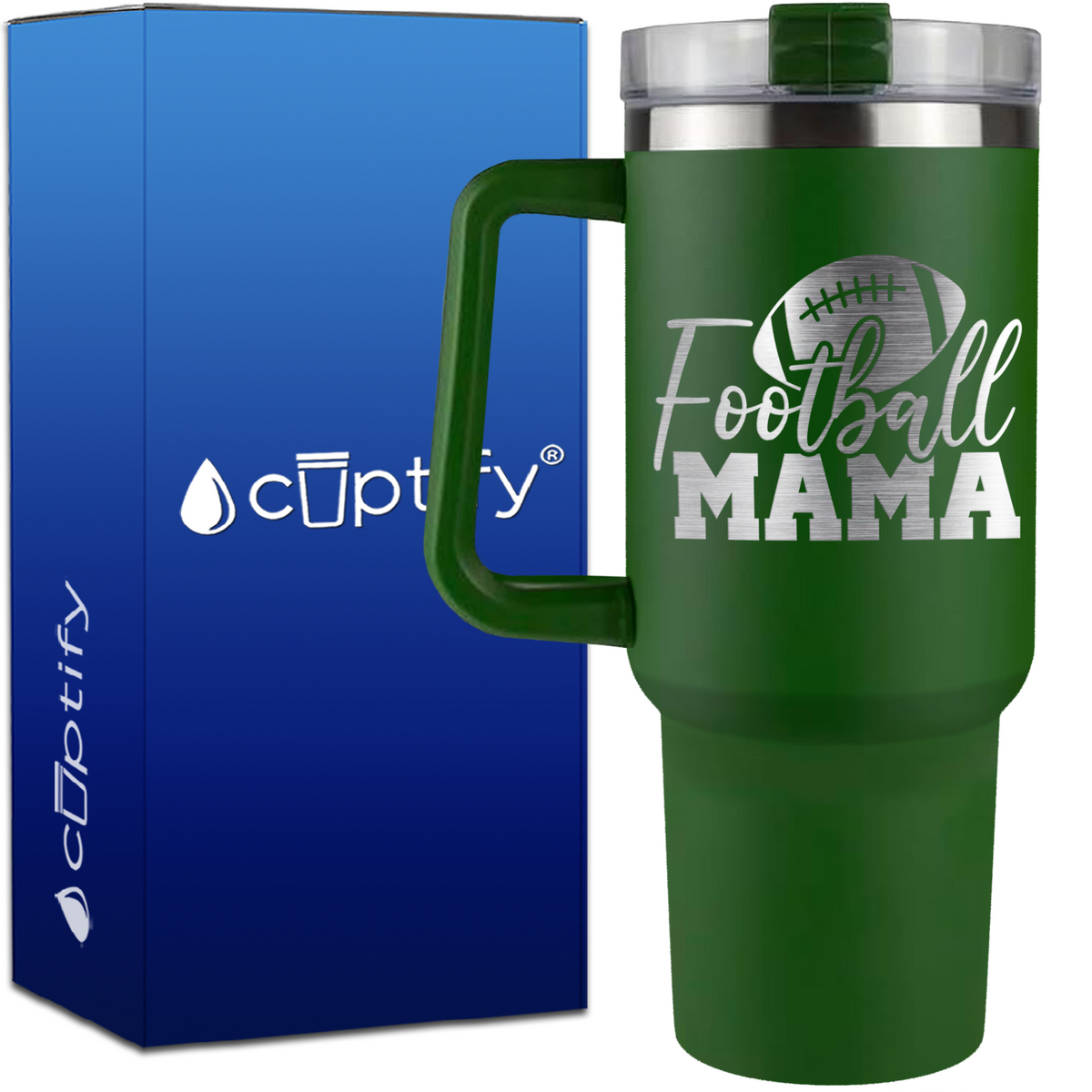 Football Mama with Football on 40oz Football Traveler Mug