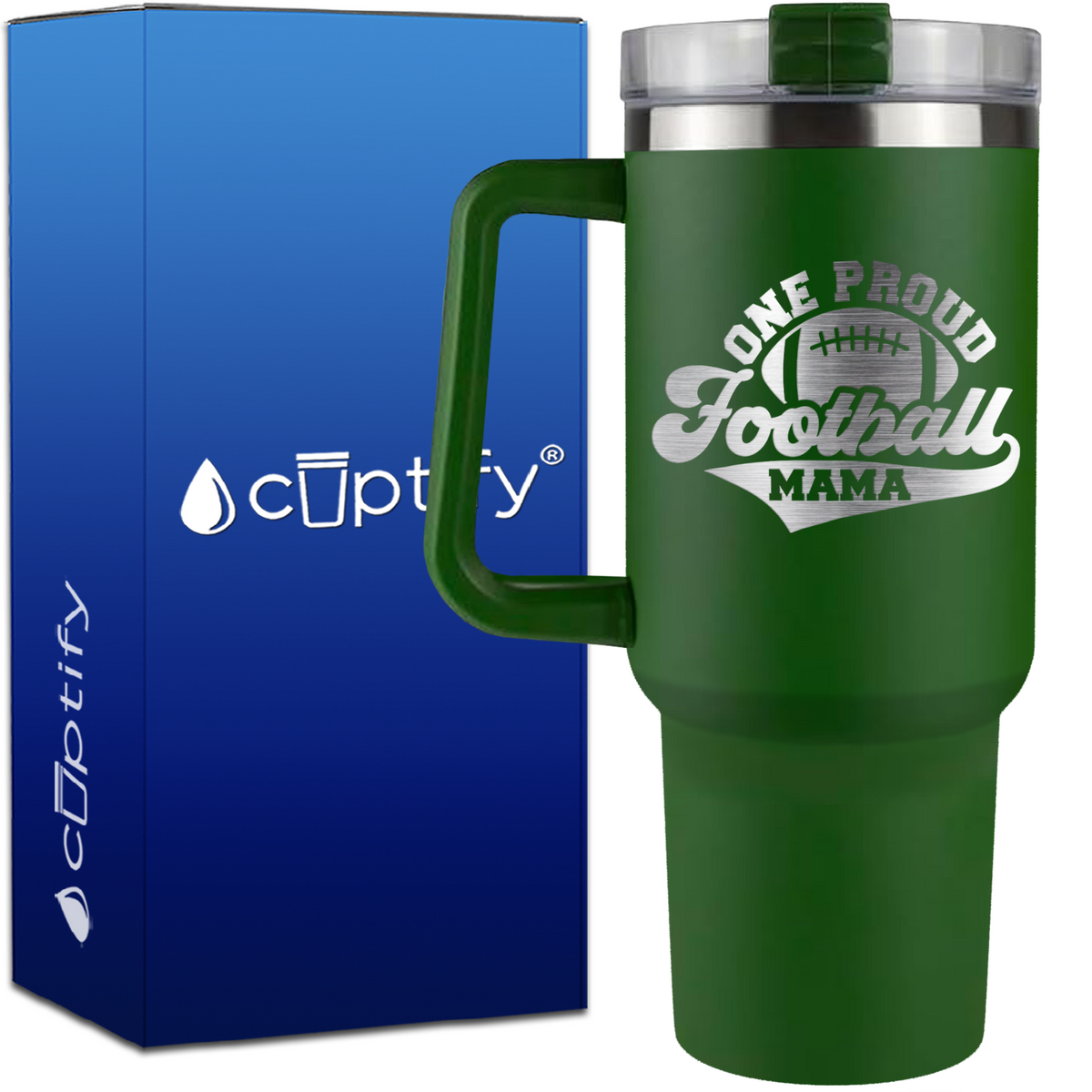 One Proud Football Mama on 40oz Football Traveler Mug