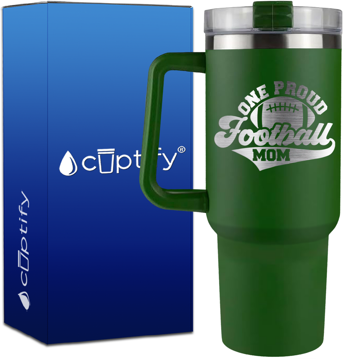 One Proud Football Mom on 40oz Football Traveler Mug