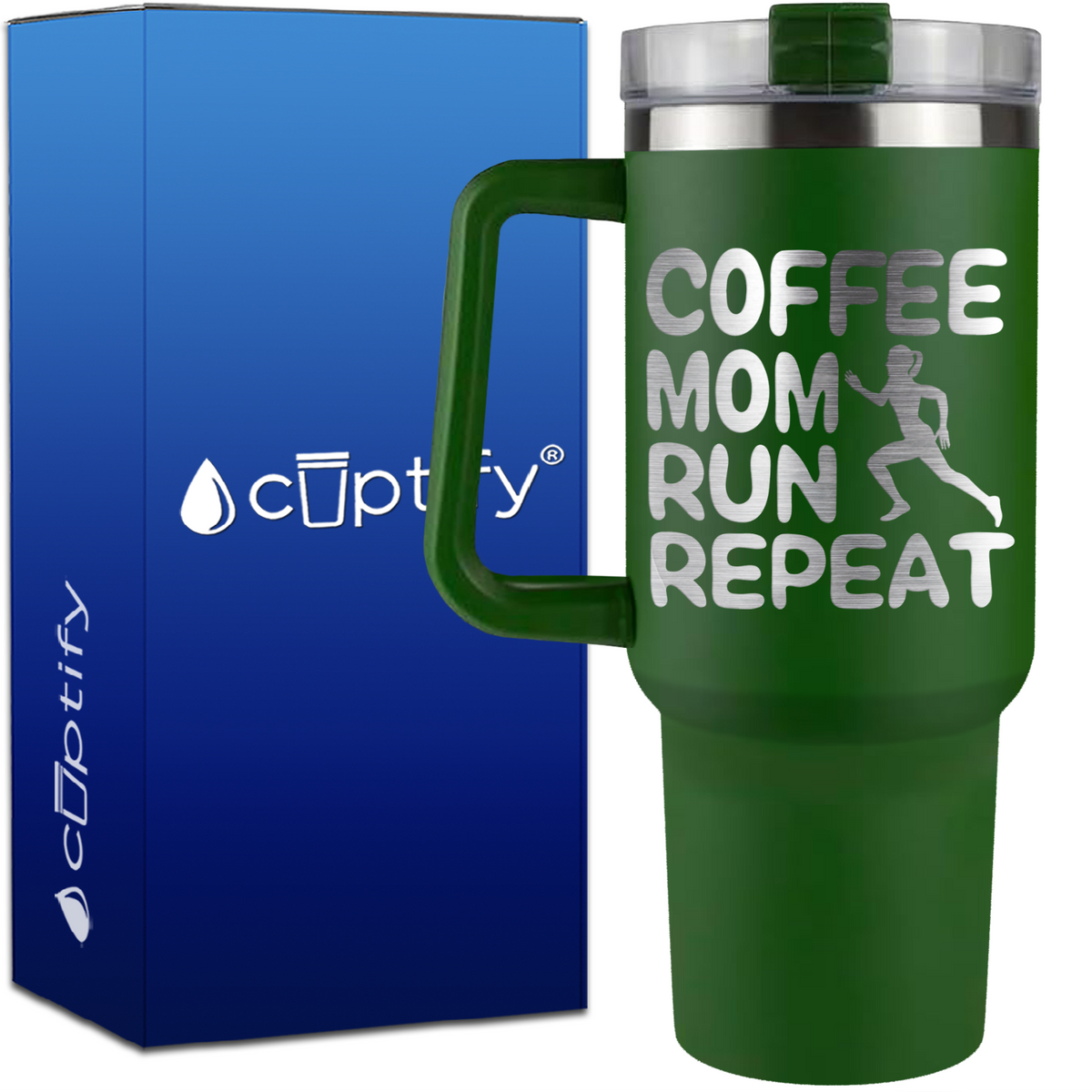 Coffee Mom Run Repeat on 40oz Running Traveler Mug