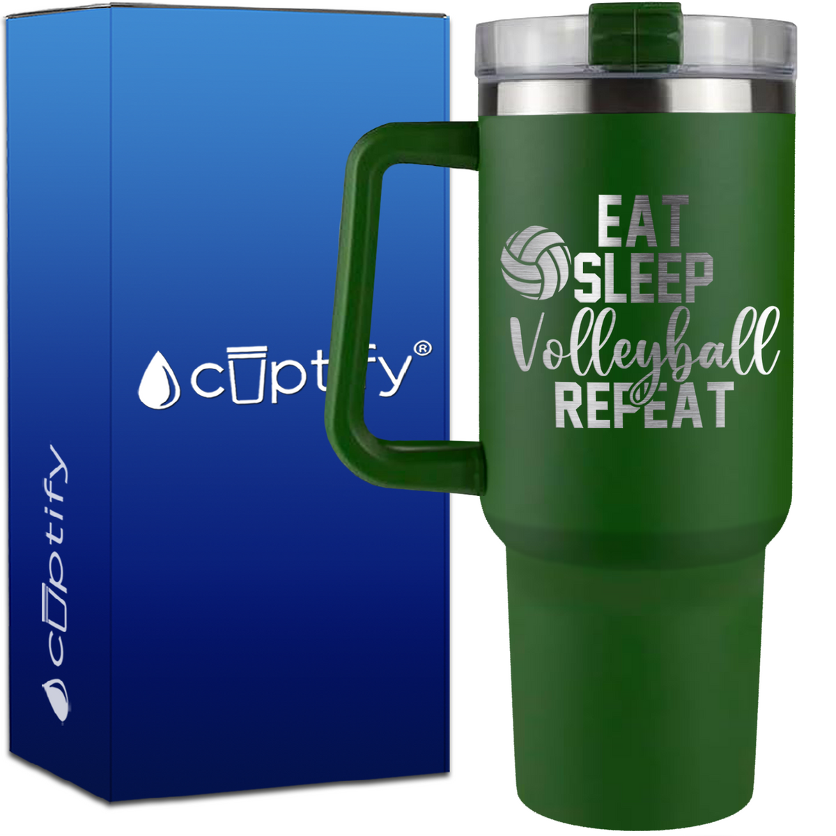 Eat Sleep Volleyball Repeat on 40oz Volleyball Traveler Mug