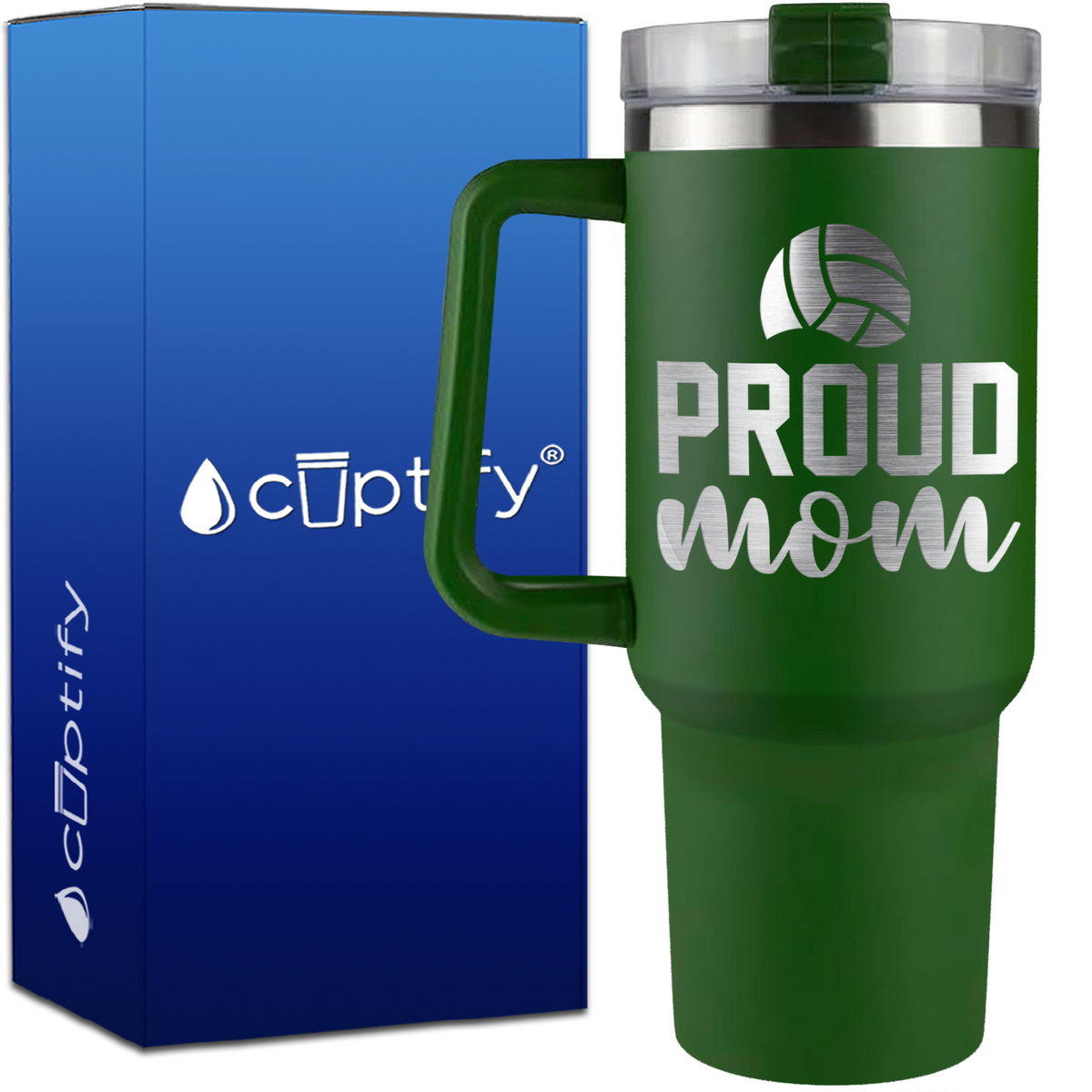 Volleyball Proud Mom on 40oz Volleyball Traveler Mug