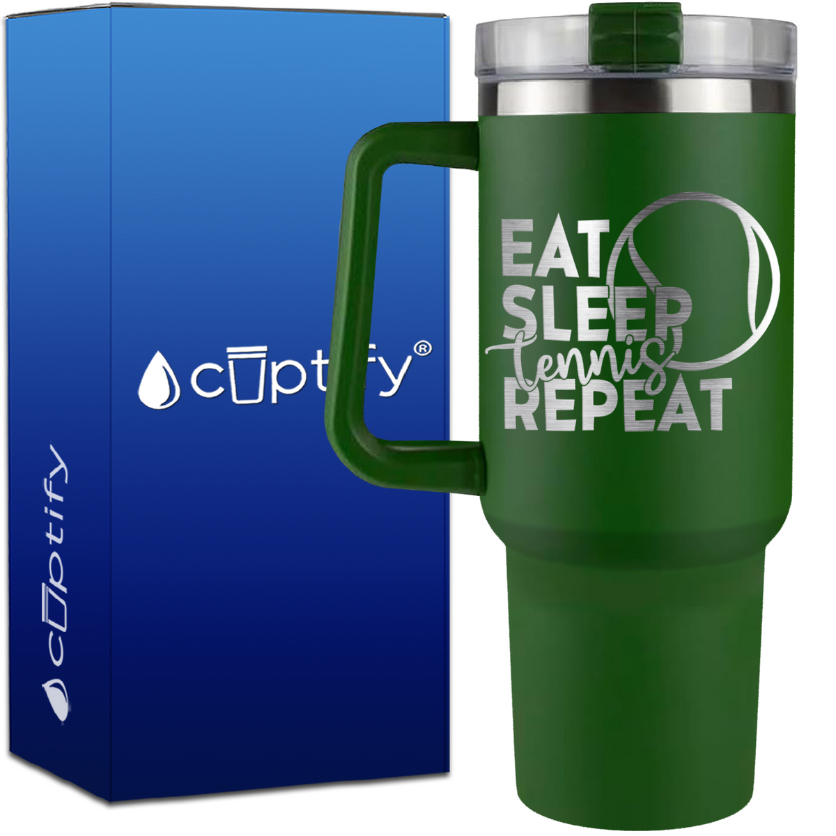 Eat Sleep Tennis Repeat on 40oz Tennis Traveler Mug