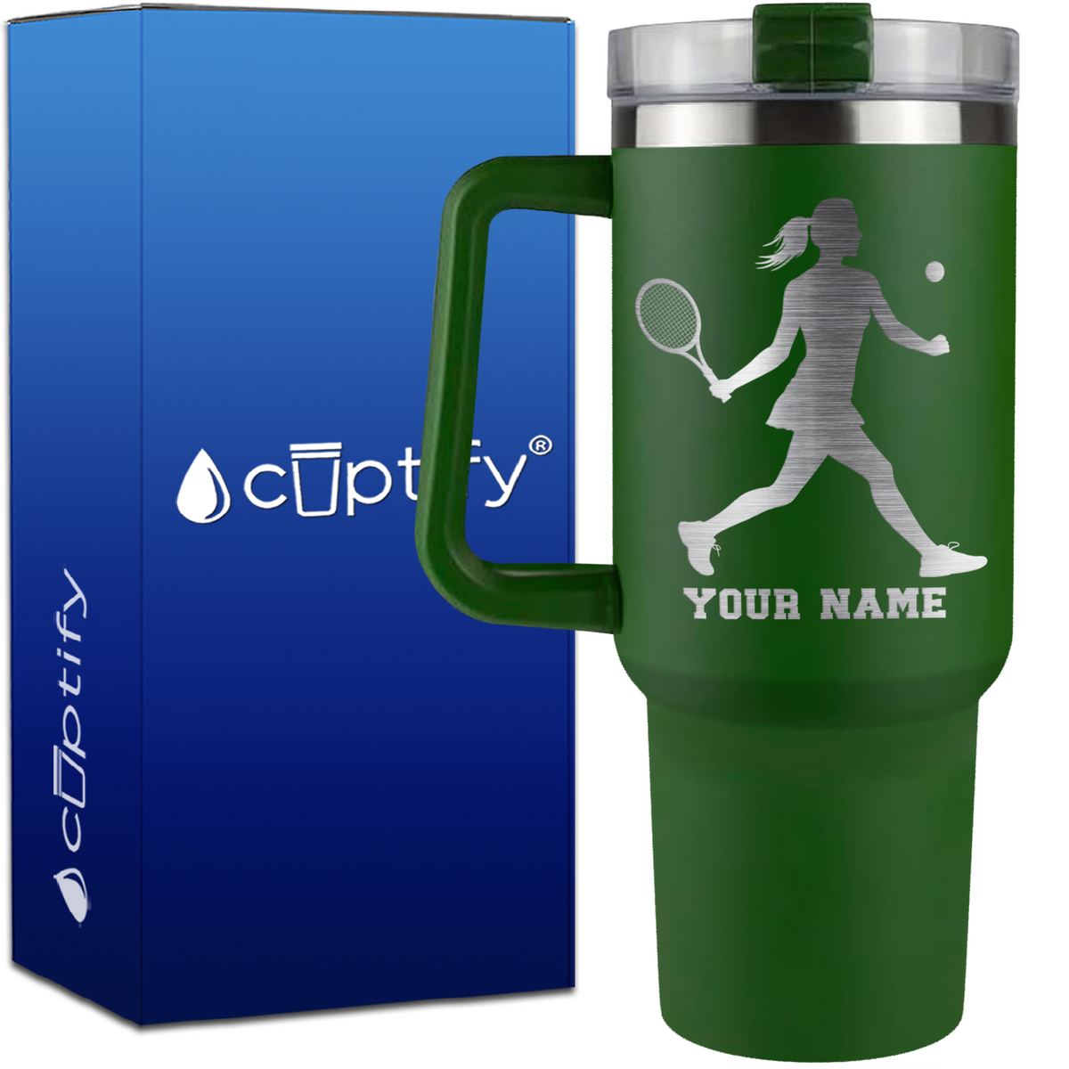 Personalized Female Tennis Player Silhouette on 40oz Tennis Traveler Mug