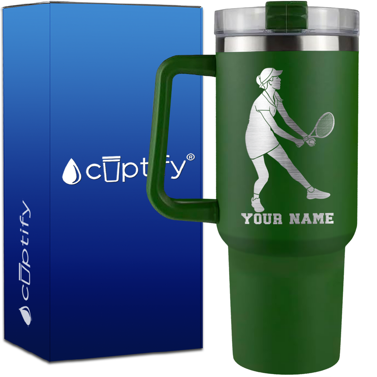 Personalized Female Tennis Player on 40oz Tennis Traveler Mug