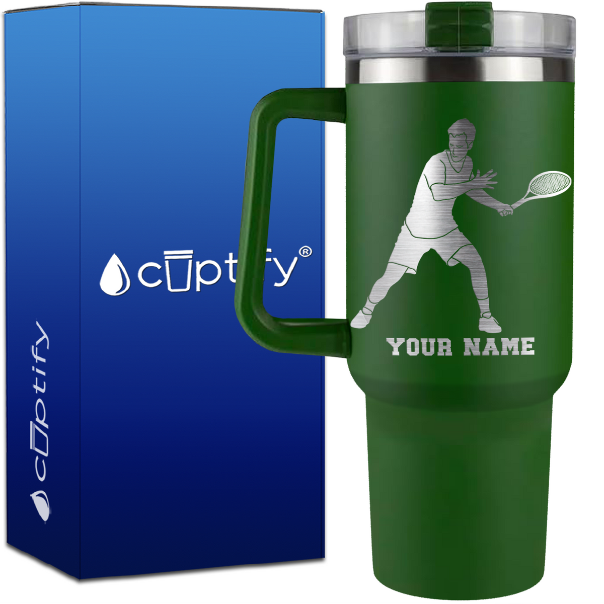 Personalized Male Tennis Player on 40oz Tennis Traveler Mug