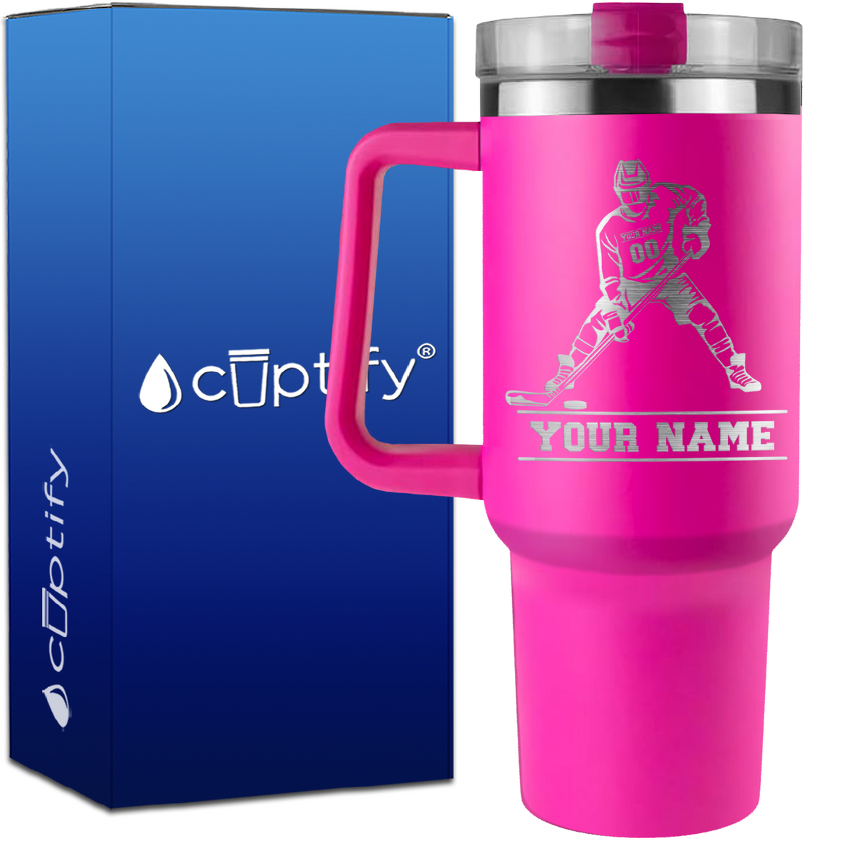 Personalized Hockey Player on 40oz Hockey Traveler Mug