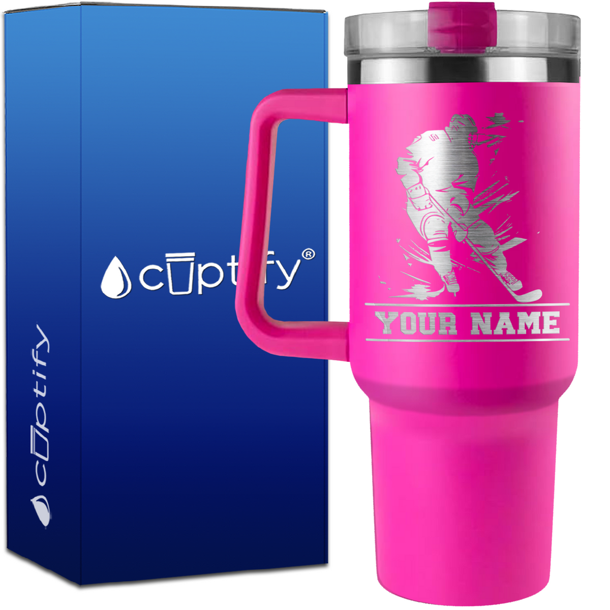 Personalized Skating Hockey Player on 40oz Hockey Traveler Mug