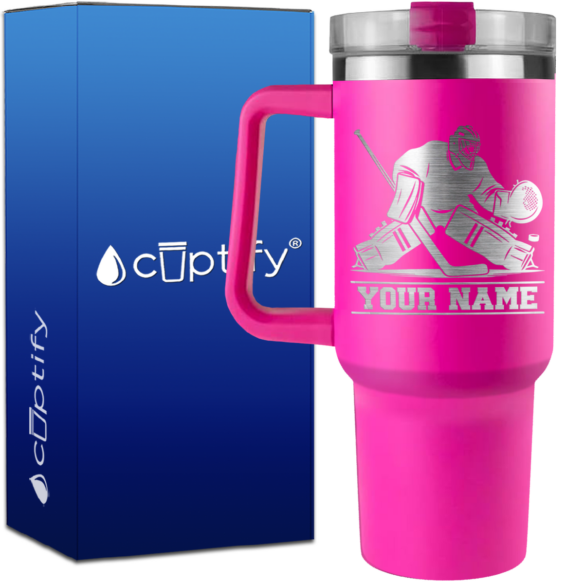 Personalized Hockey Goalie on 40oz Hockey Traveler Mug