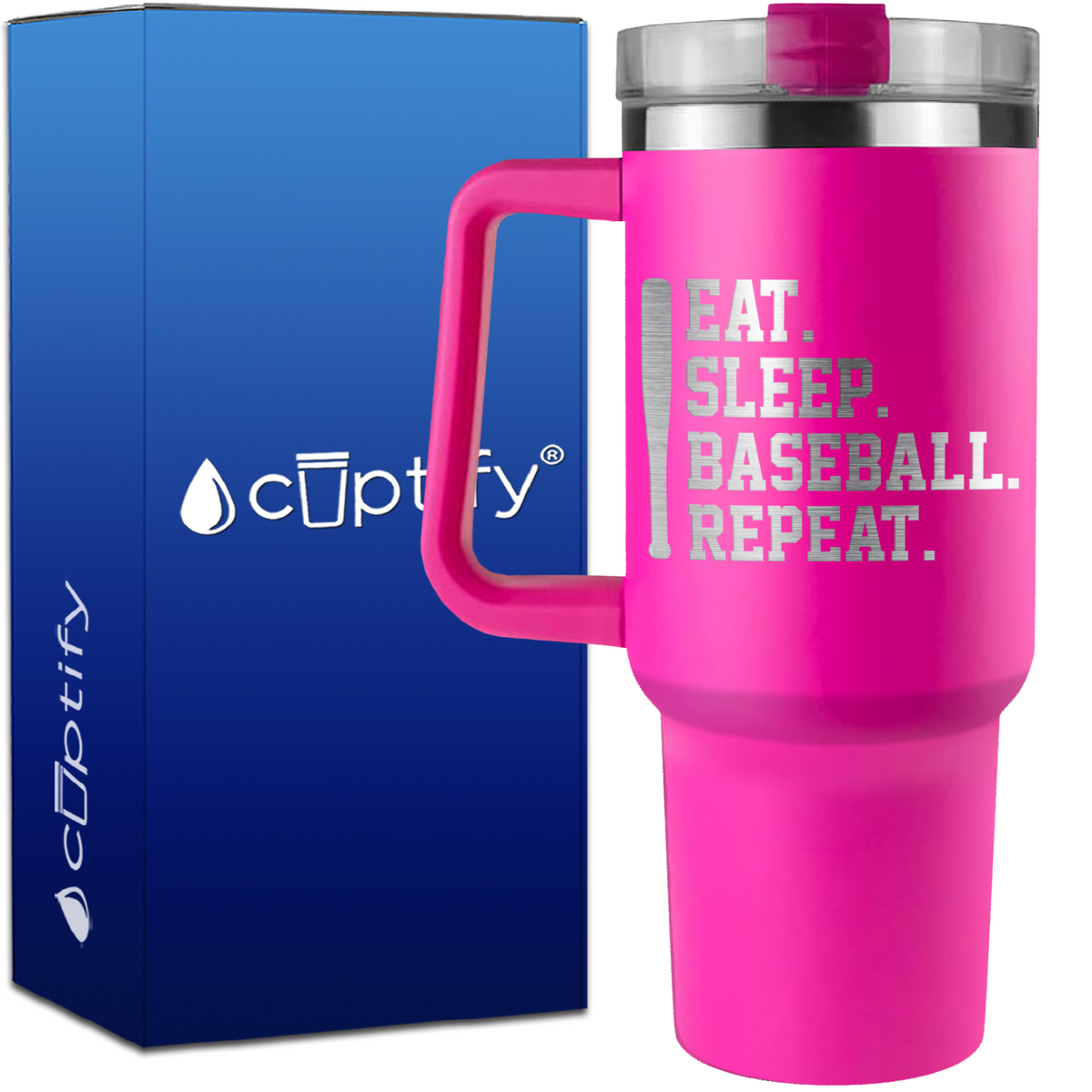 Eat. Sleep. Baseball. Repeat. Bat on 40oz Baseball Traveler Mug