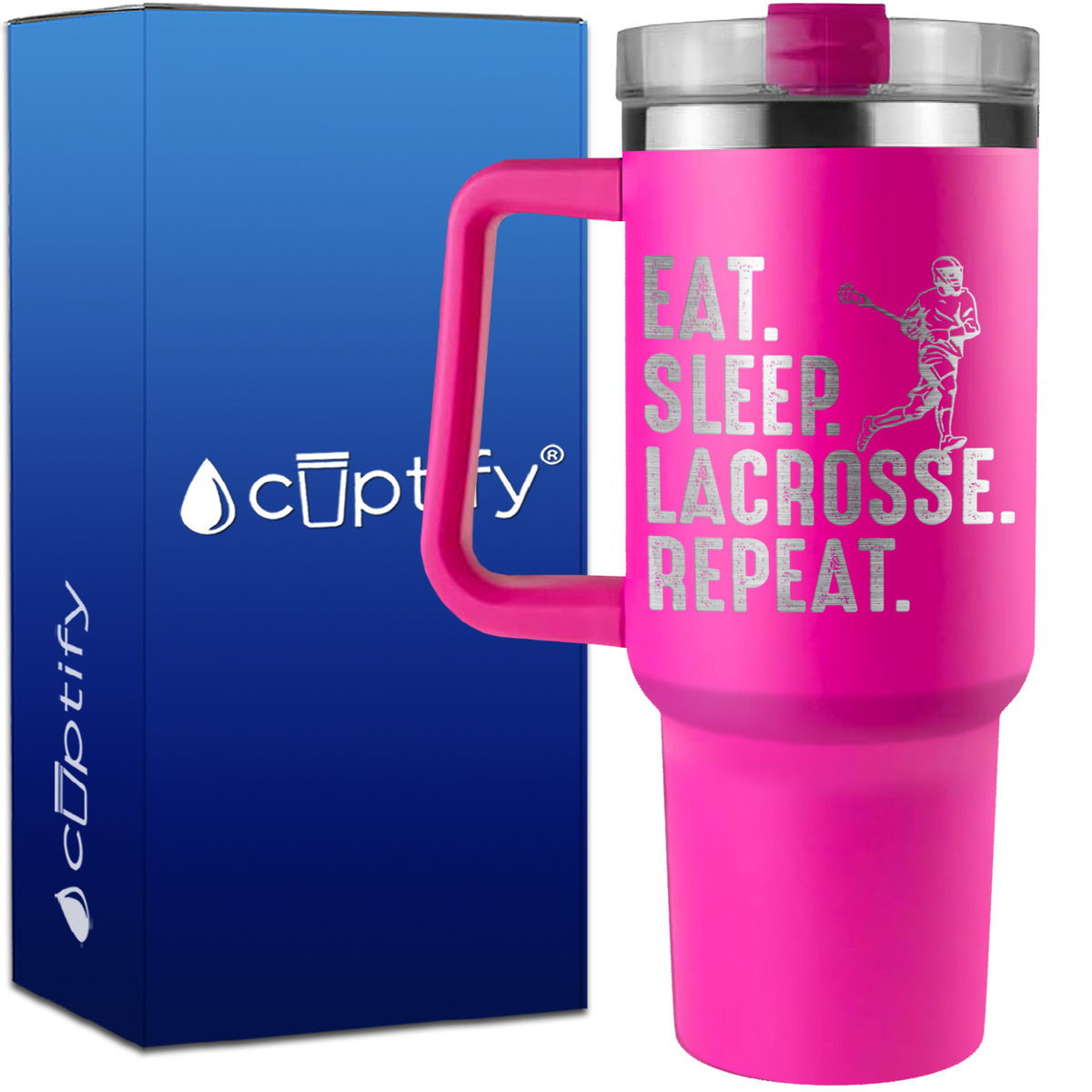 Eat. Sleep. Lacrosse. Repeat. on 40oz Lacrosse Traveler Mug