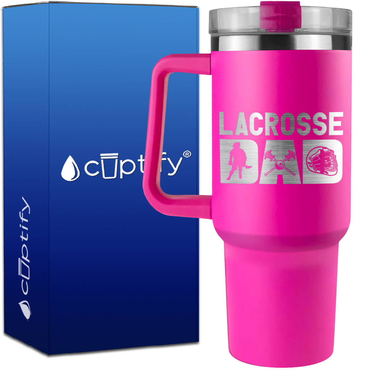 Lacrosse Dad with Silhouette on 40oz Lacrosse Traveler Mug