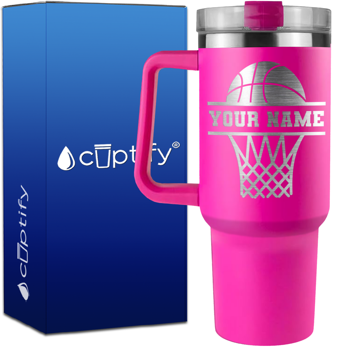 Personalized Basketball and Net on 40oz Basketball Traveler Mug