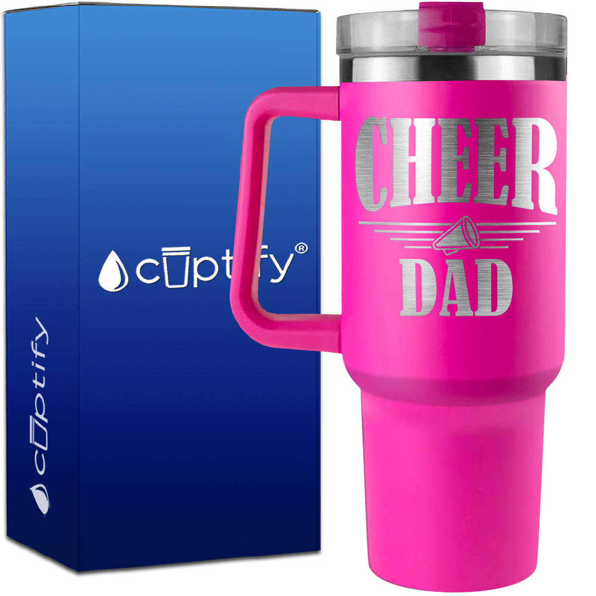 Cheer Dad Megaphone Lines on 40oz Cheer Traveler Mug