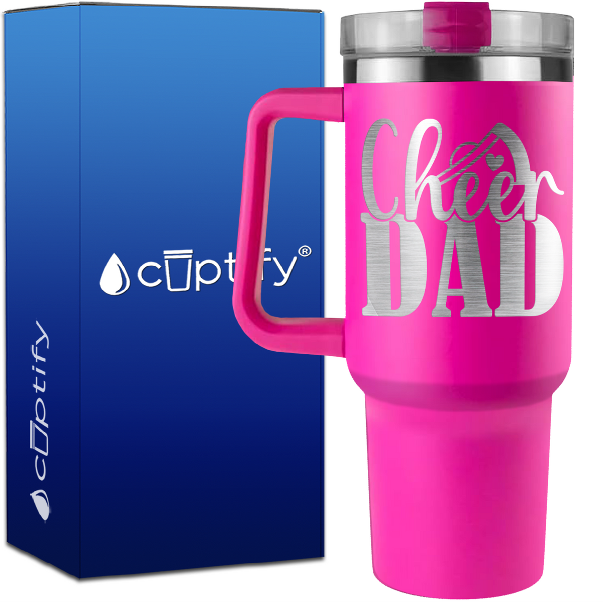 Cheer Dad Megaphone Heart on 40oz Cheer Traveler Mug