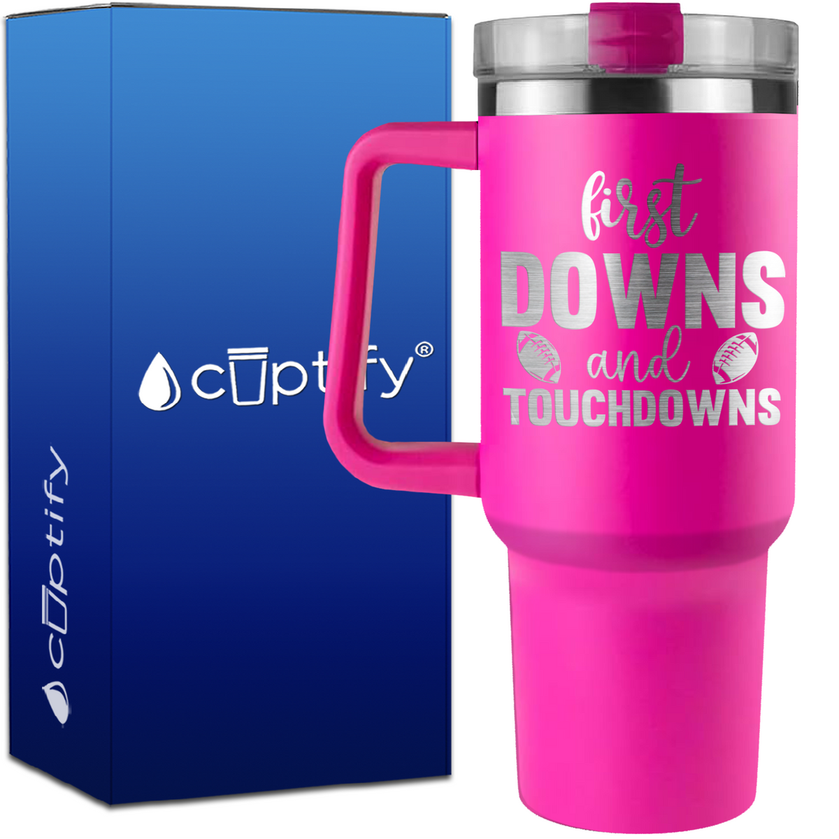 First Downs and Touchdowns on 40oz Football Traveler Mug