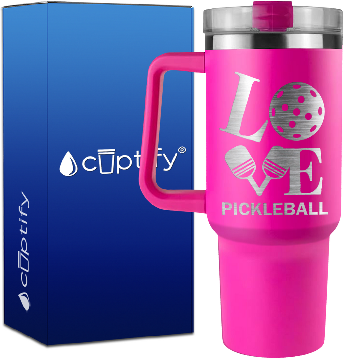 Love Pickleball Paddles on 40oz Pickleball Traveler Mug