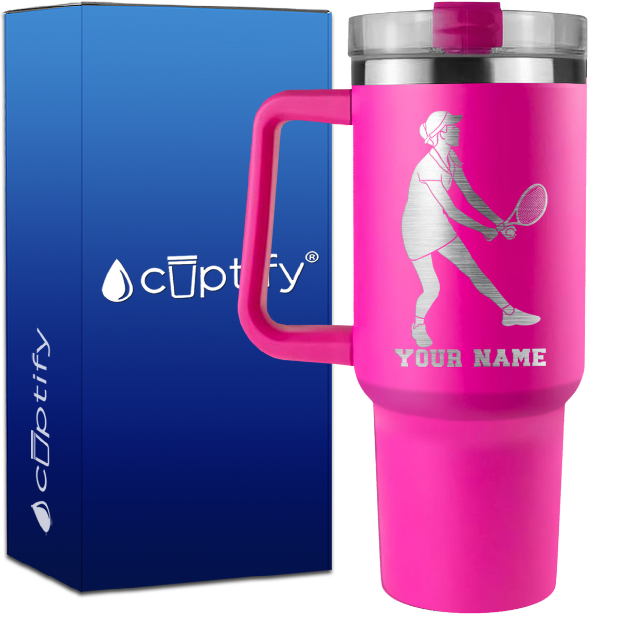 Personalized Female Tennis Player on 40oz Tennis Traveler Mug