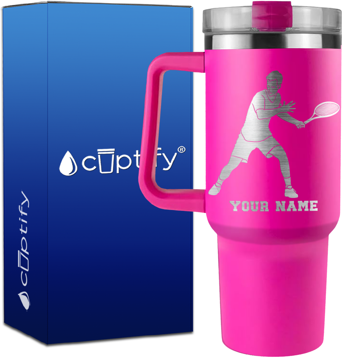 Personalized Male Tennis Player on 40oz Tennis Traveler Mug