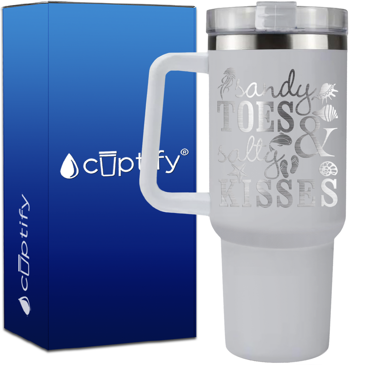 Sandy Toes and Salty Kisses on 40oz Beach Life Traveler Mug
