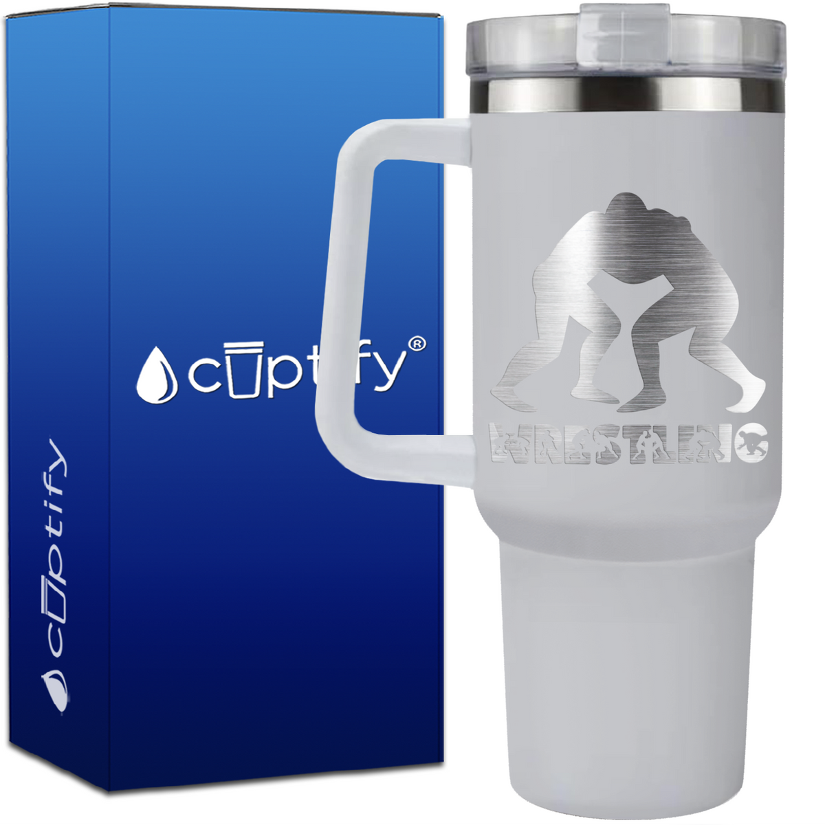 Wrestling Silhouettes on 40oz Wrestling Traveler Mug