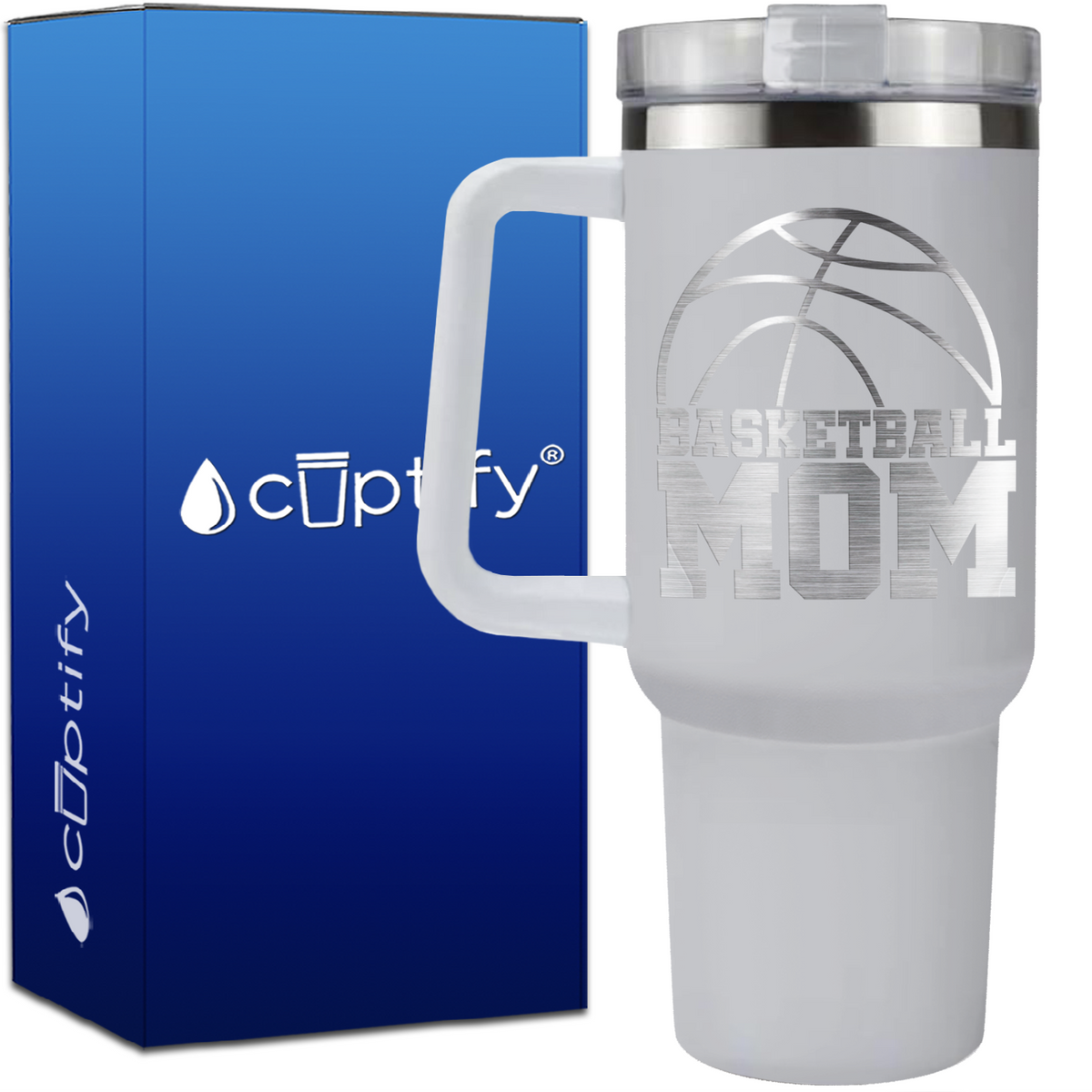 Basketball Mom Half Ball on 40oz Basketball Traveler Mug