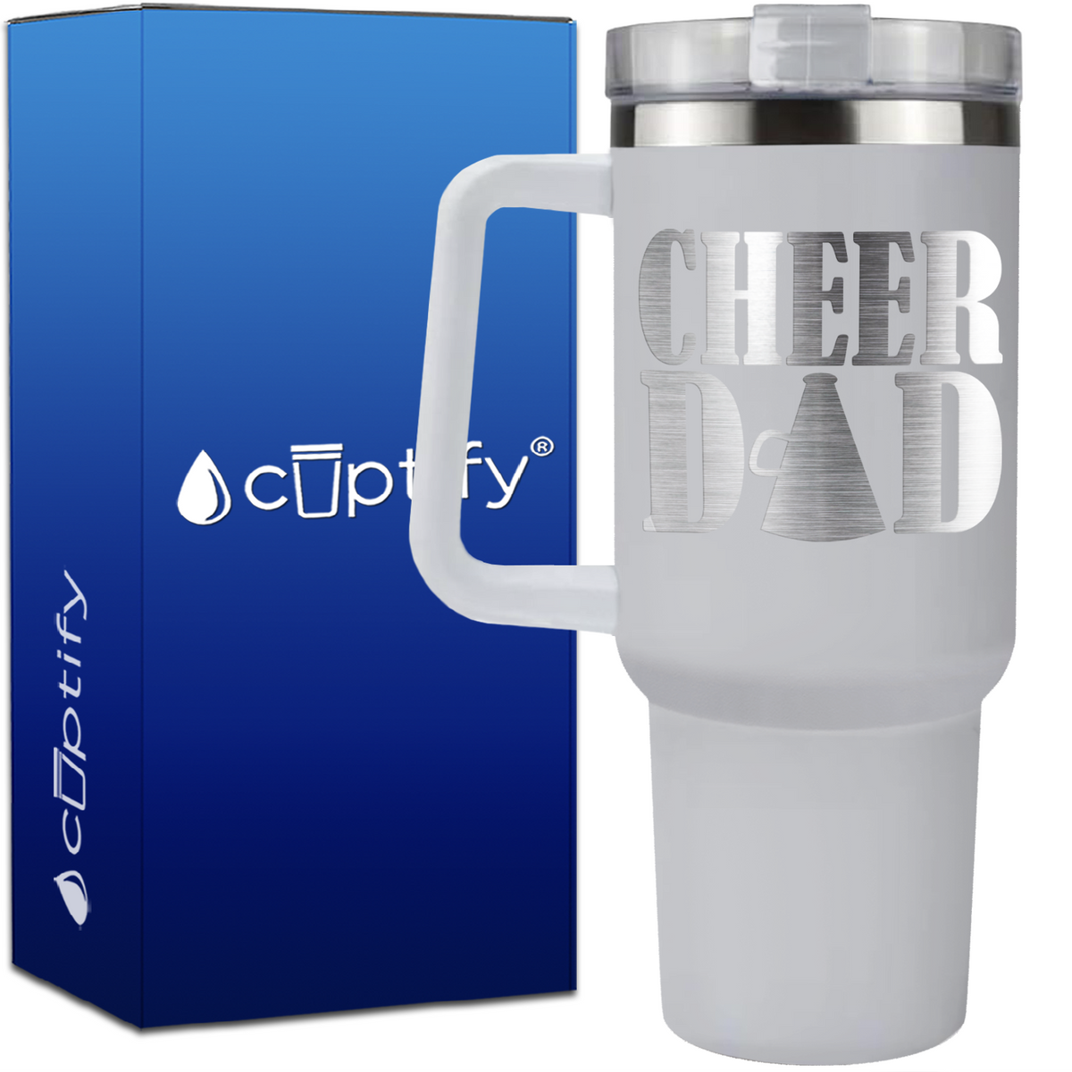Cheer Dad with Megaphone on 40oz Cheer Traveler Mug