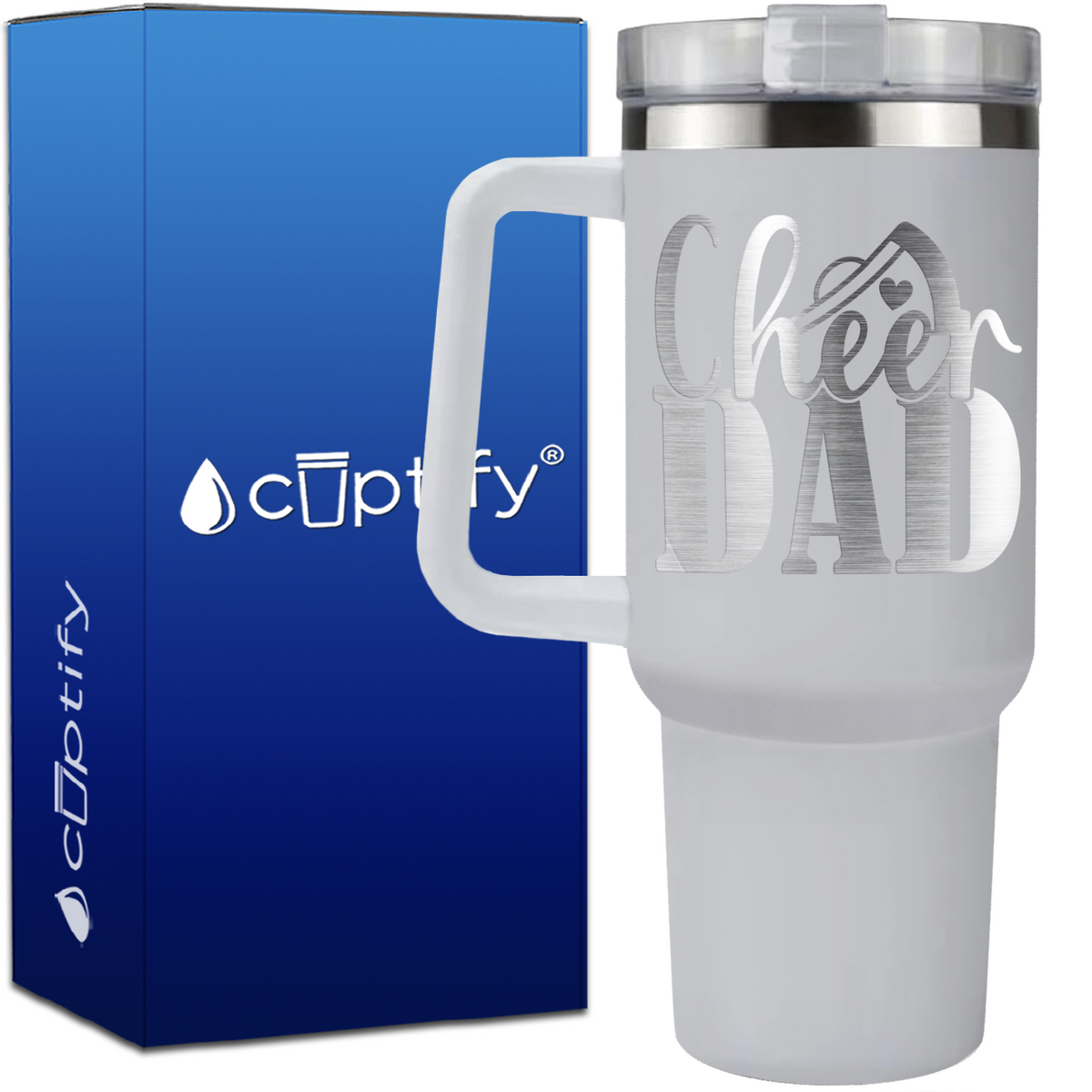 Cheer Dad Megaphone Heart on 40oz Cheer Traveler Mug
