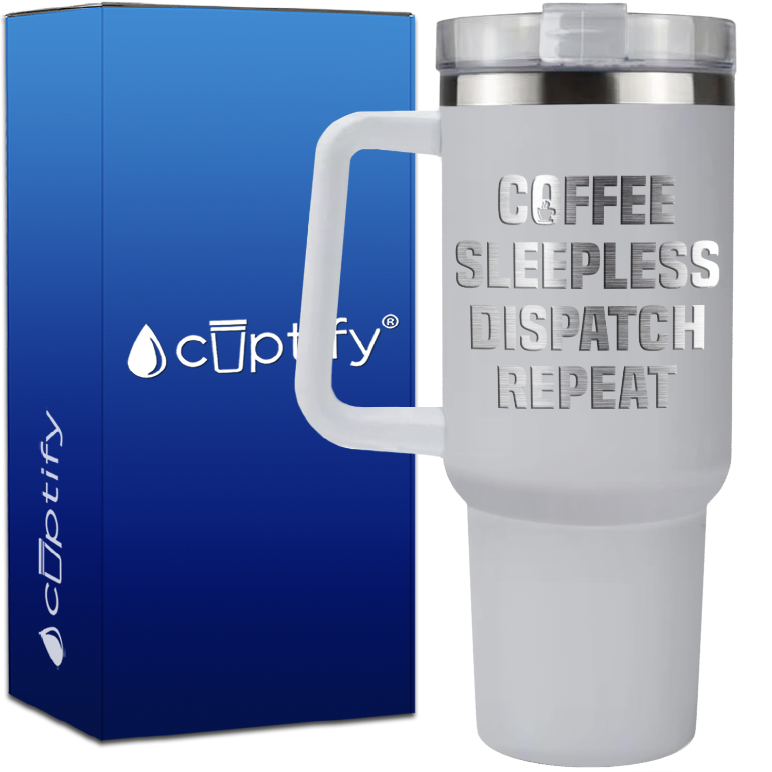 Coffee Sleepless Dispatch Repeat on 40oz Dispatcher Traveler Mug