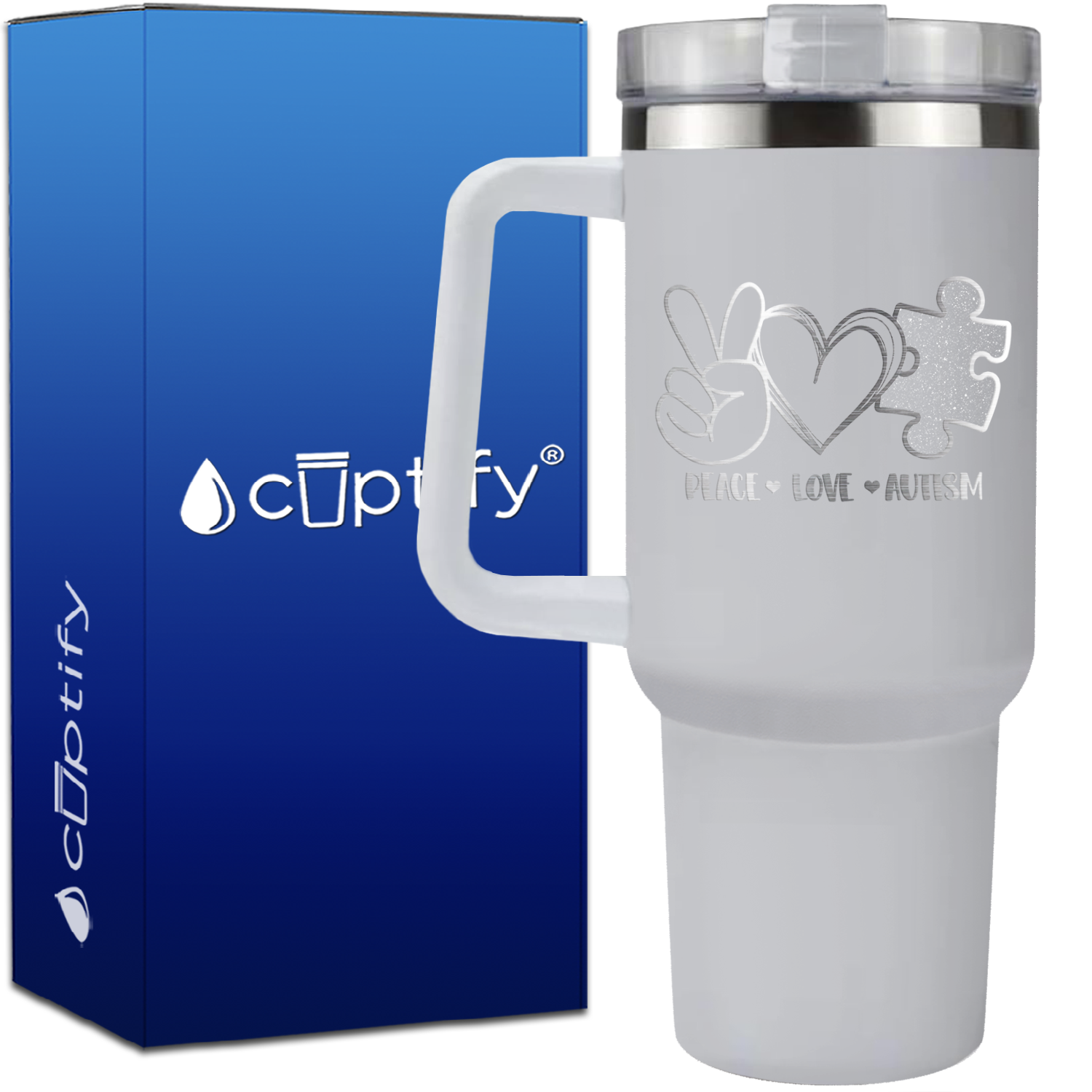 Peace Love Autism on 40oz Autism Traveler Mug