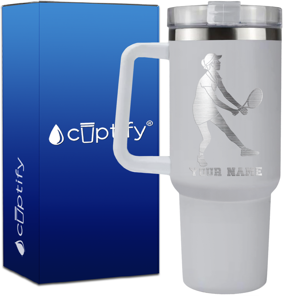 Personalized Female Tennis Player on 40oz Tennis Traveler Mug
