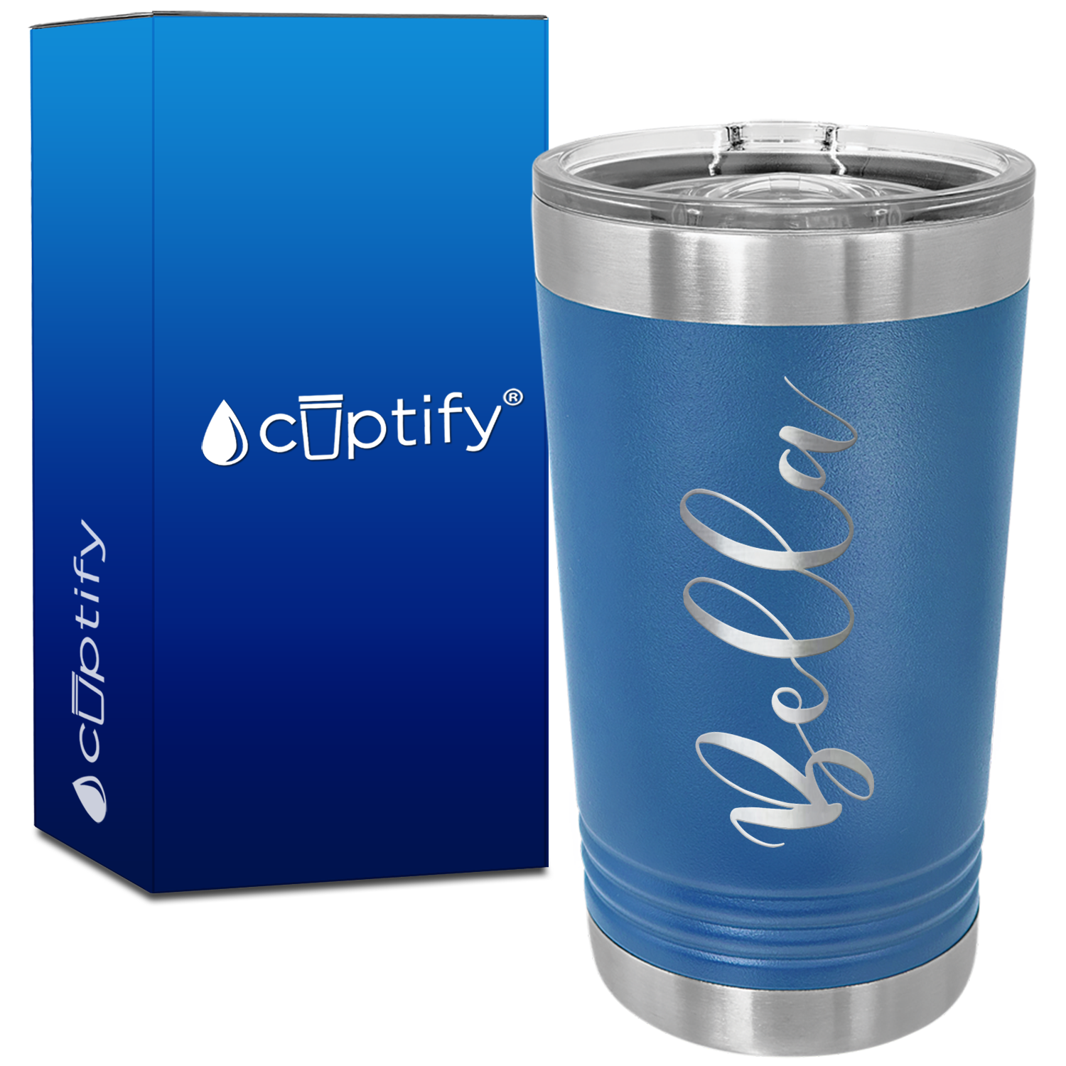 Personalized Blue 16oz Engraved Pint Tumbler