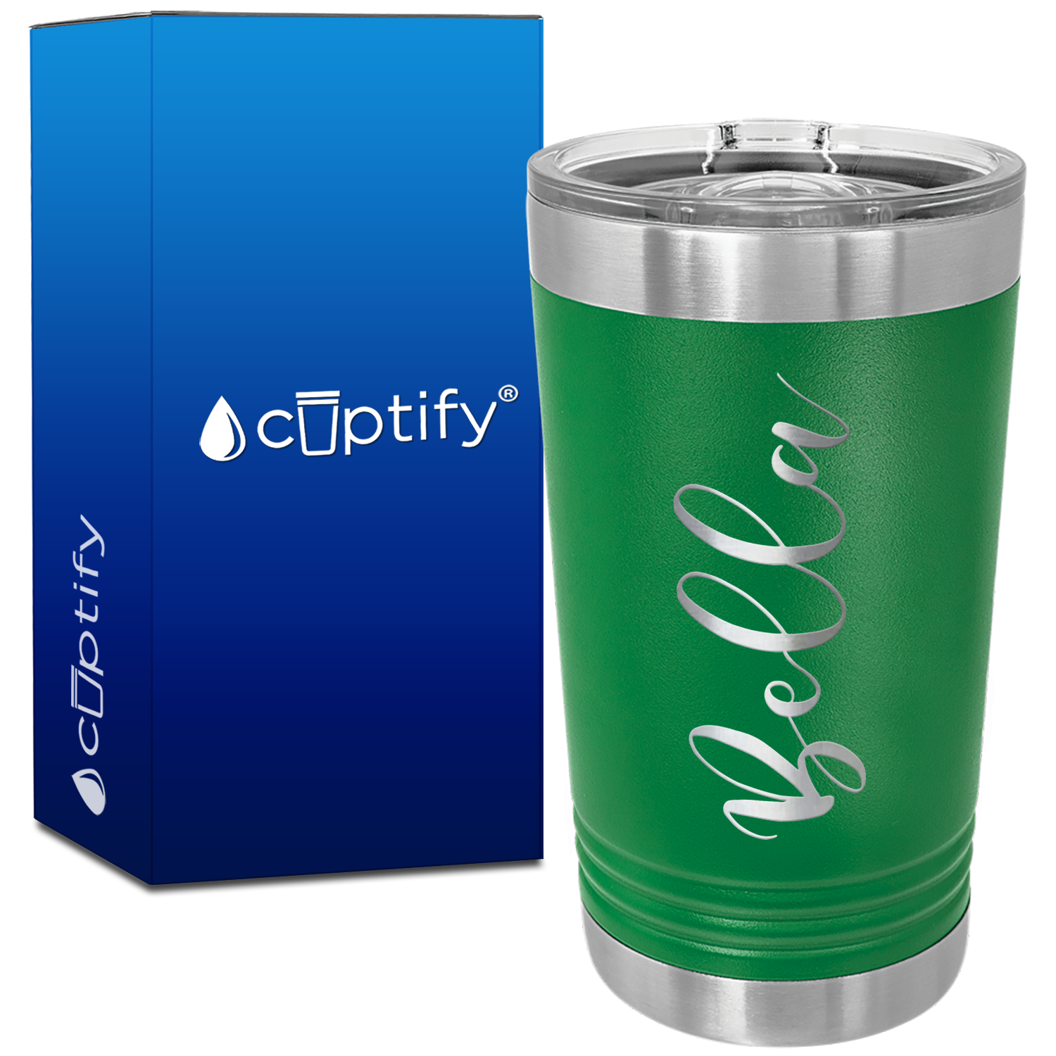 Personalized Green 16oz Engraved Pint Tumbler