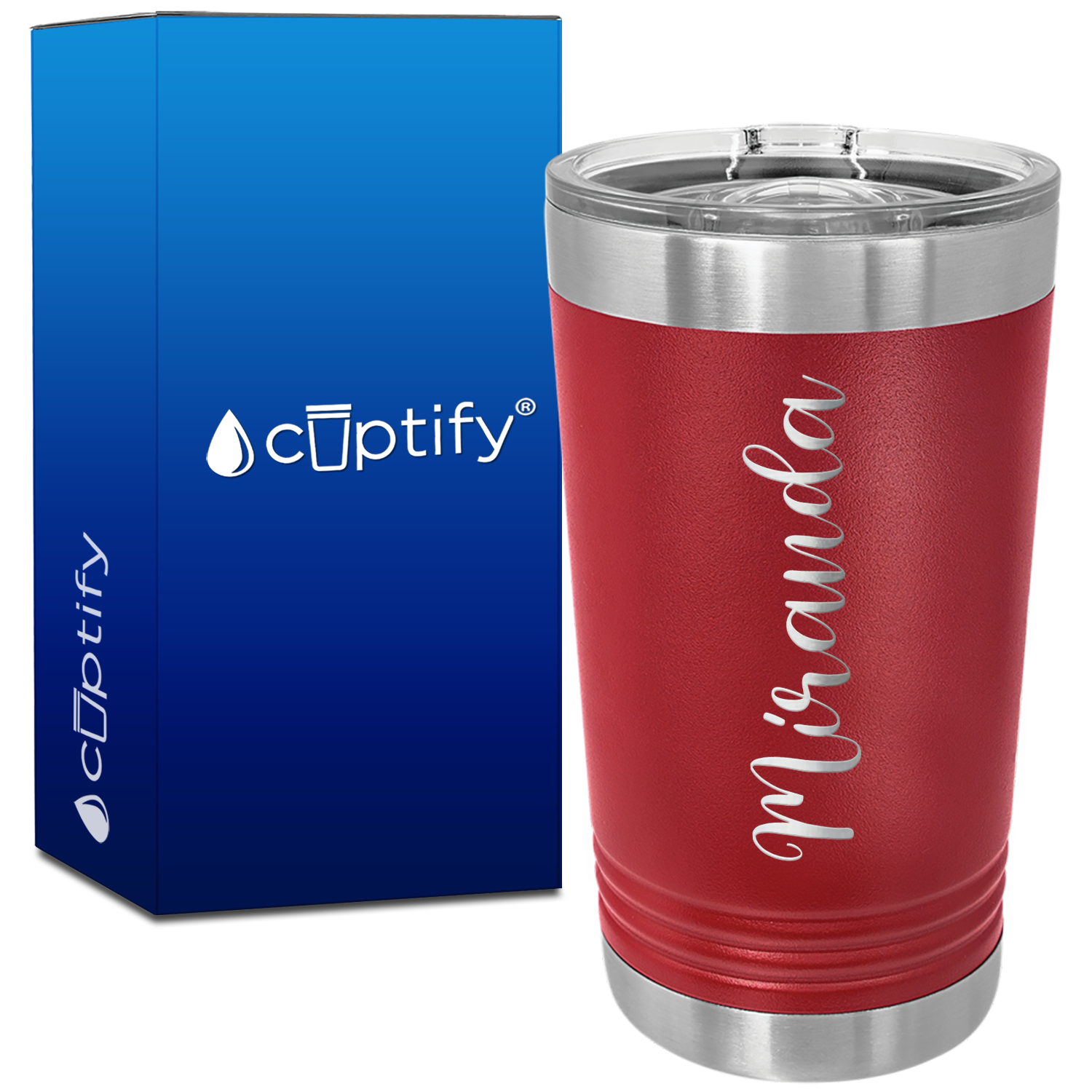 Personalized Maroon 16oz Engraved Pint Tumbler