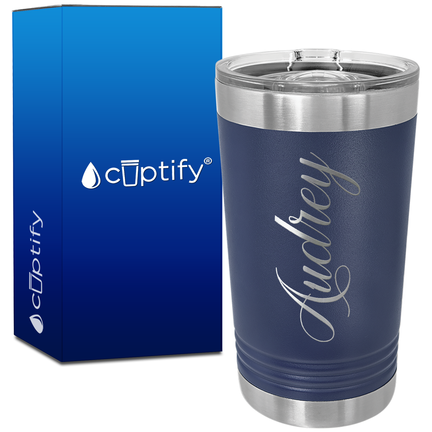 Personalized Navy Blue 16oz Engraved Pint Tumbler