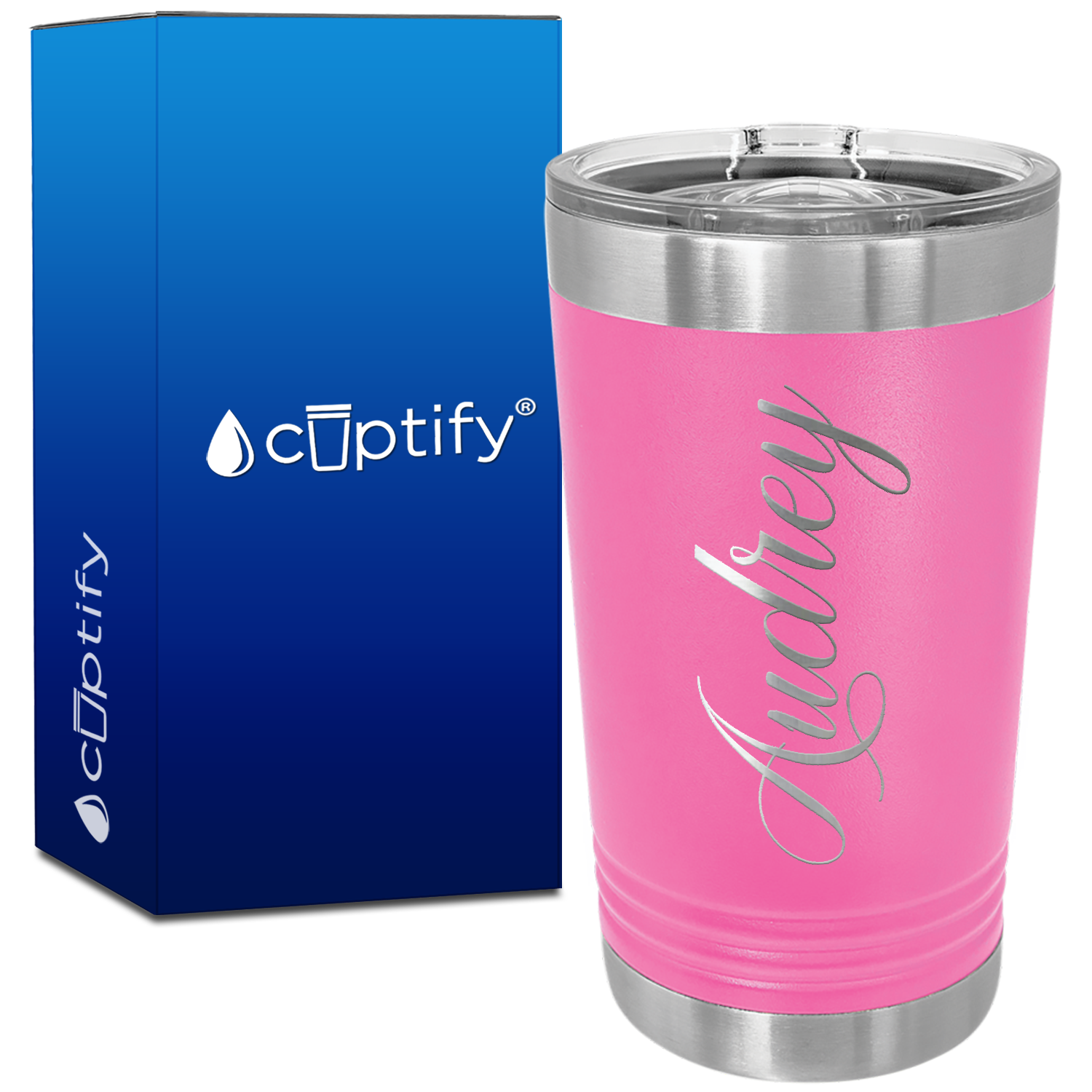Personalized Pink 16oz Engraved Pint Tumbler