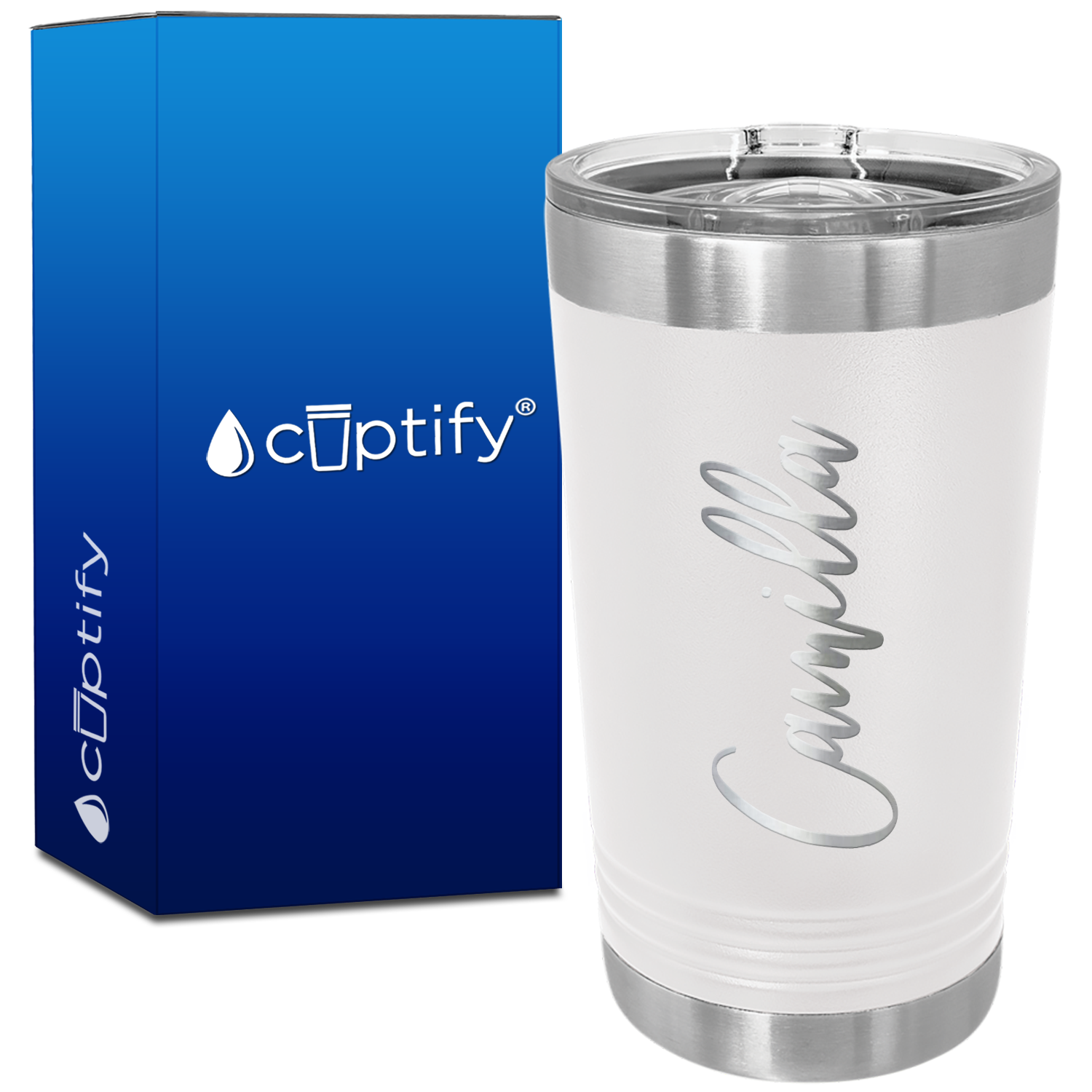 Personalized White 16oz Engraved Pint Tumbler