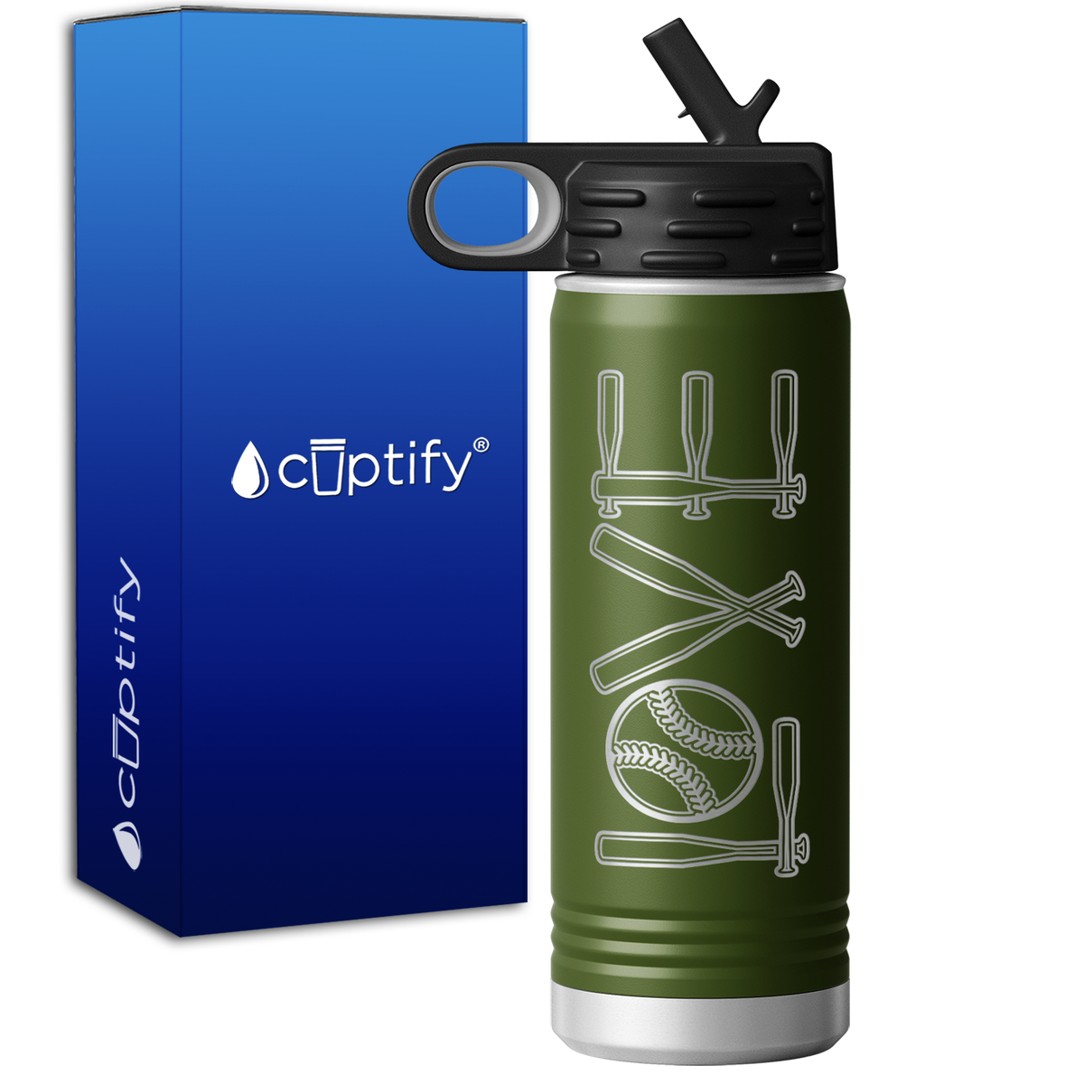 Softball Love Ball and Bats 20oz Sport Water Bottle