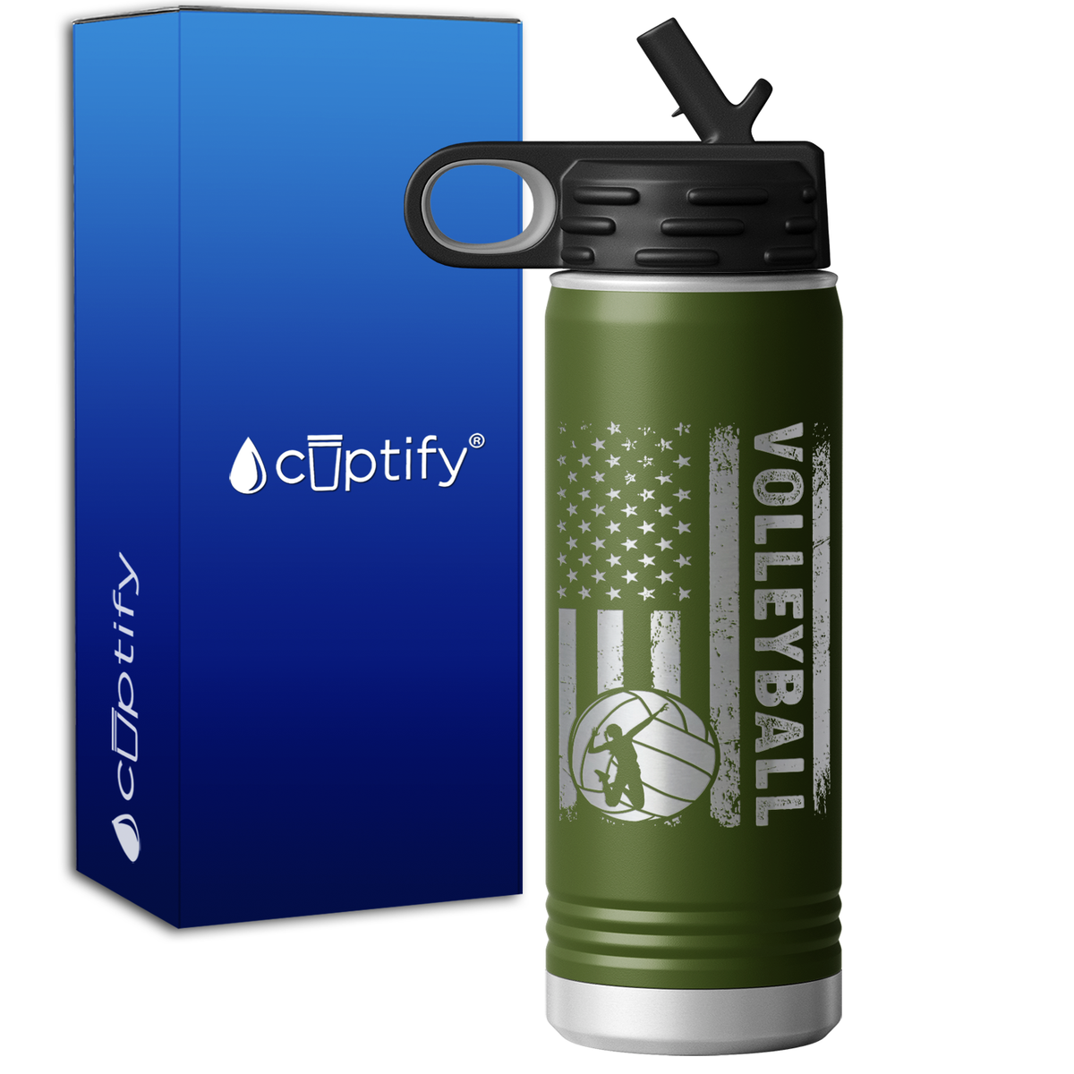 Volleyball American Flag 20oz Sport Water Bottle